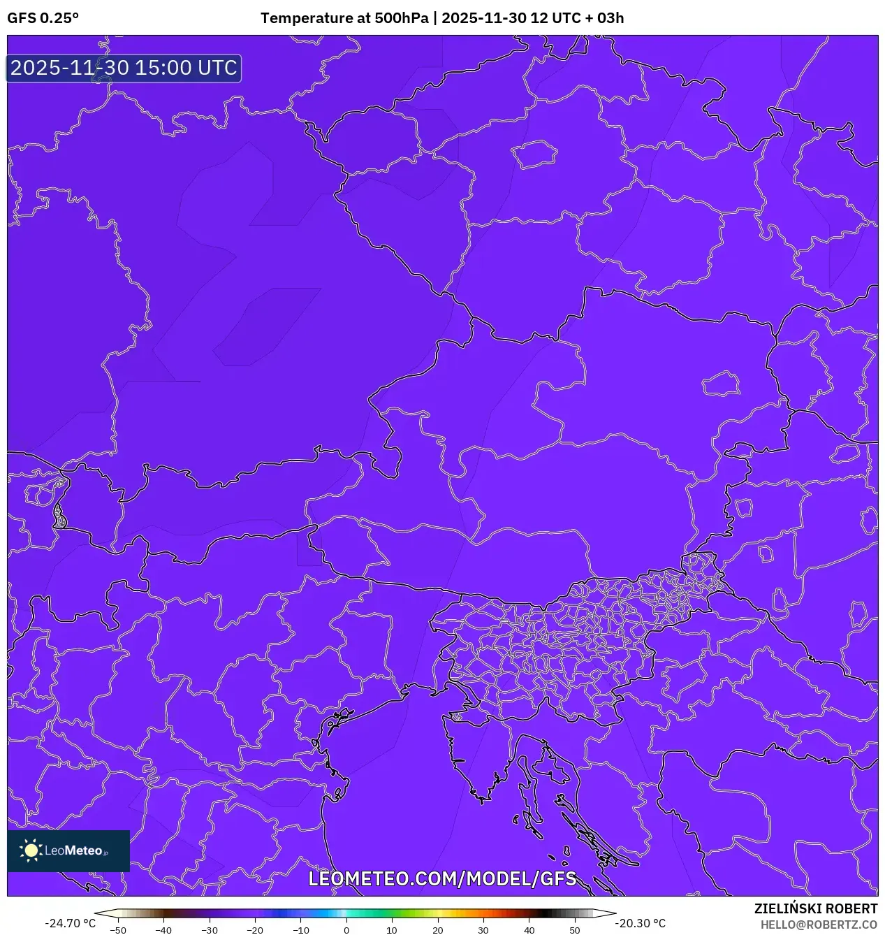 GFS model - Austria, Temperature at 500hPa