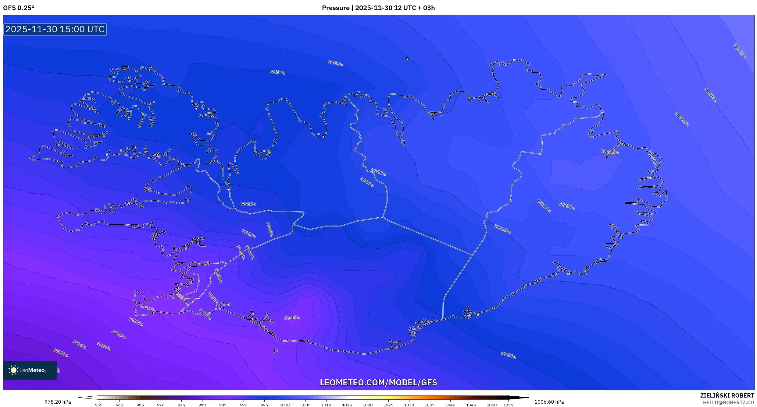 GFS model - Iceland, Pressure