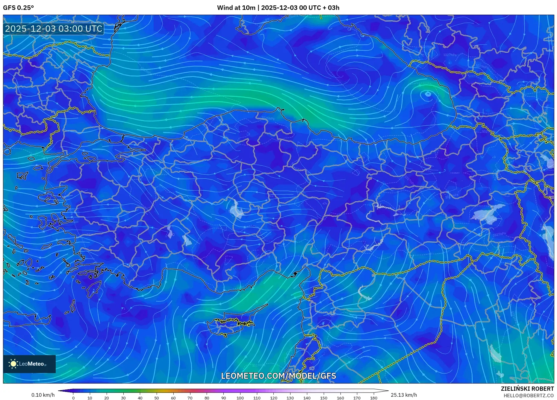 GFS model - Turkey, Wind at 10m