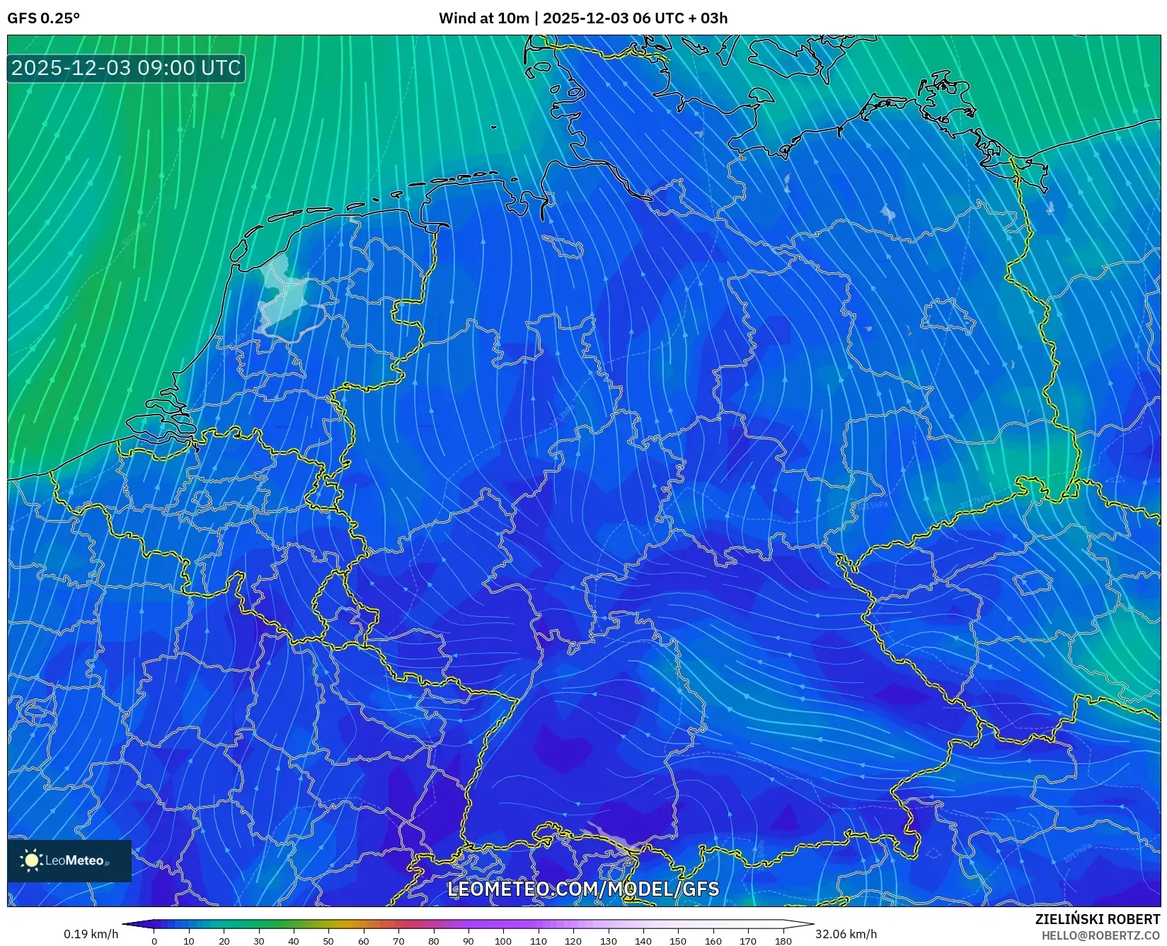 GFS model - Germany, Wind at 10m