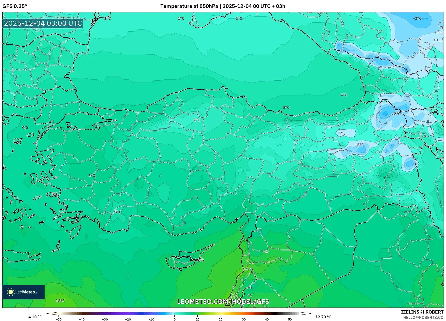 GFS model - Turkey, Temperature at 850hPa