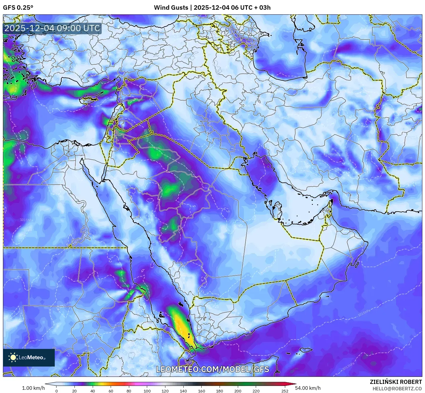 GFS model - Middle East, Wind Gusts