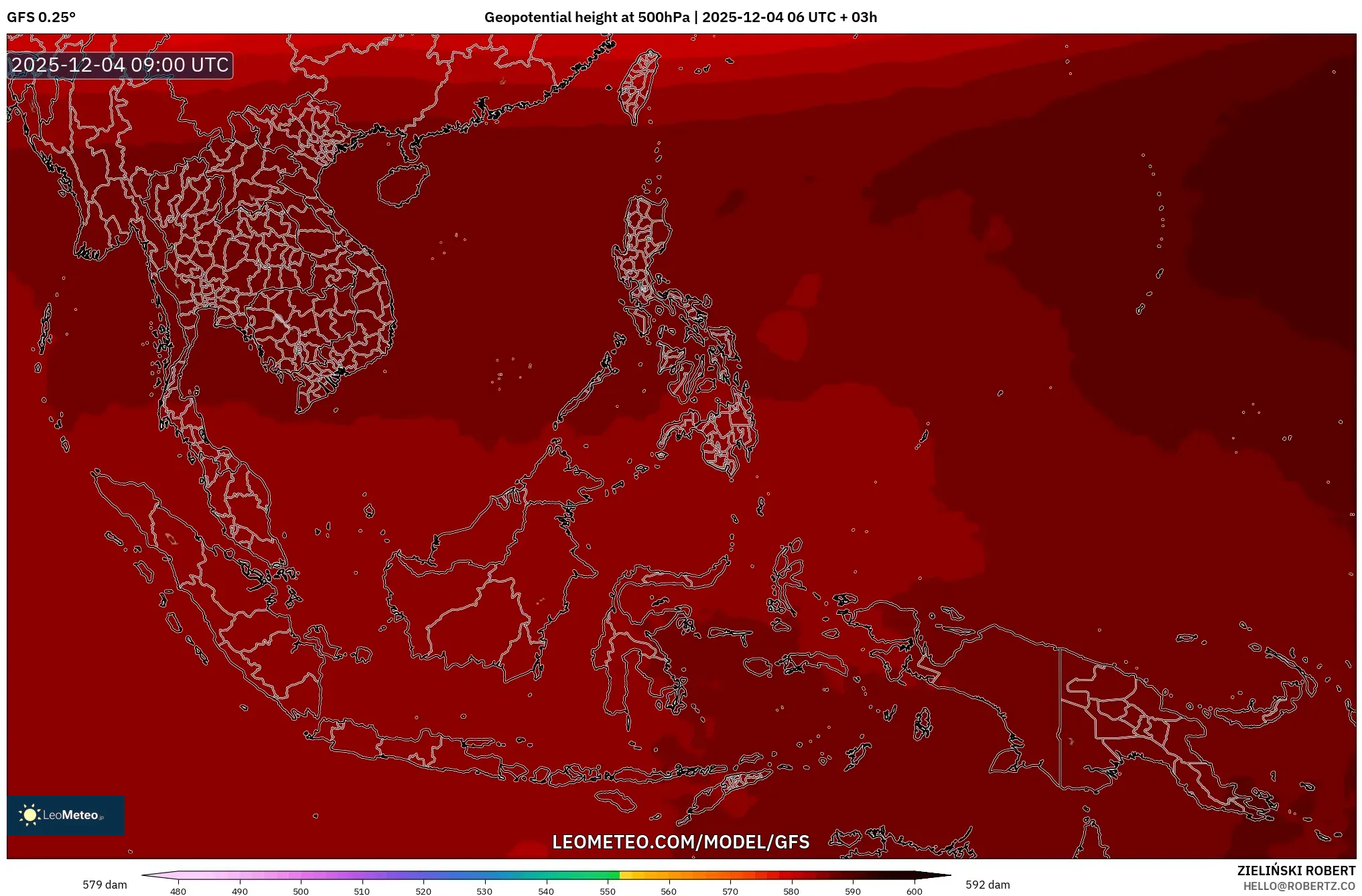 GFS model - South East Asia, Geopotential height at 500hPa