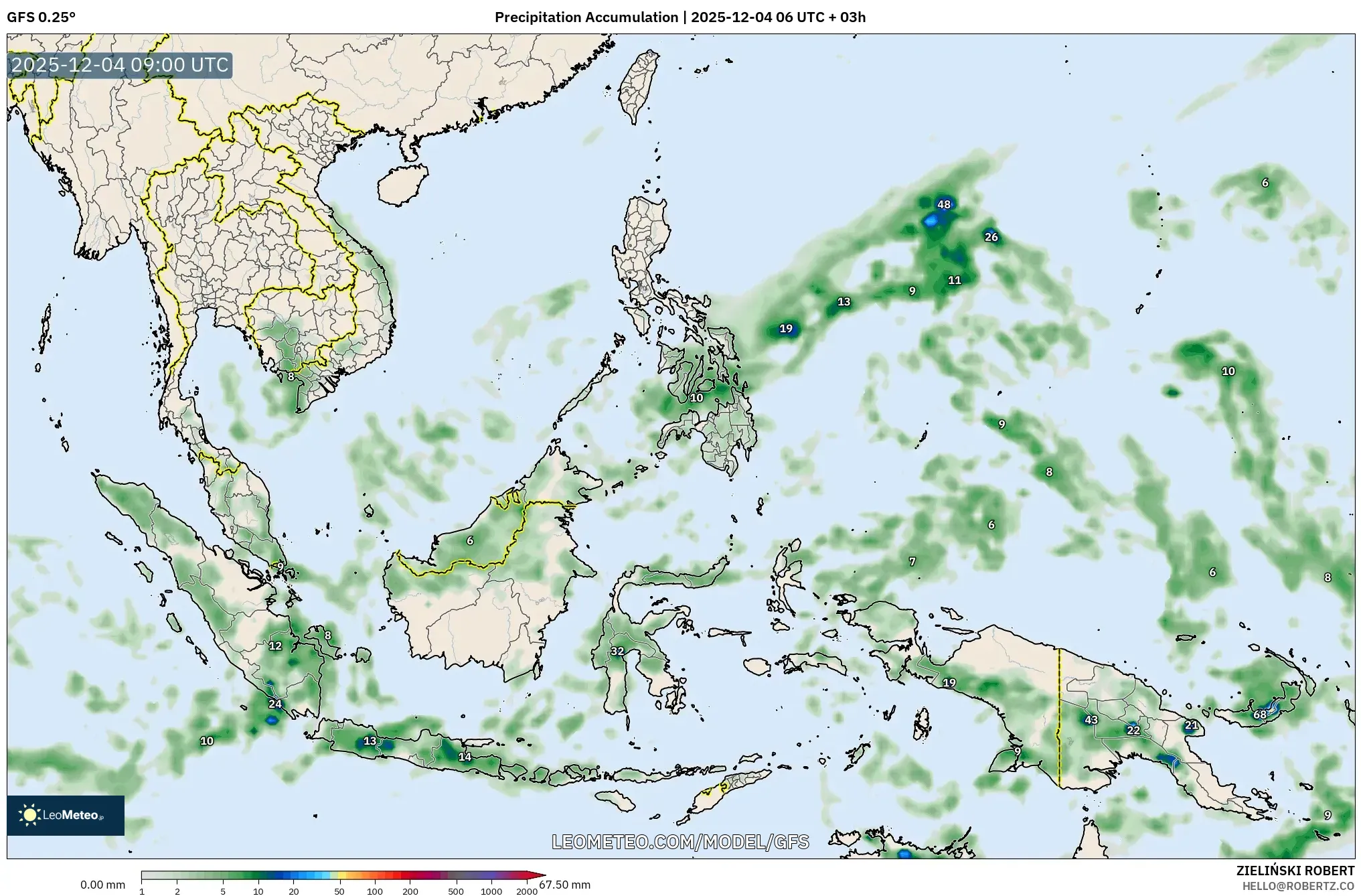 GFS model - South East Asia, Precipitation Accumulation