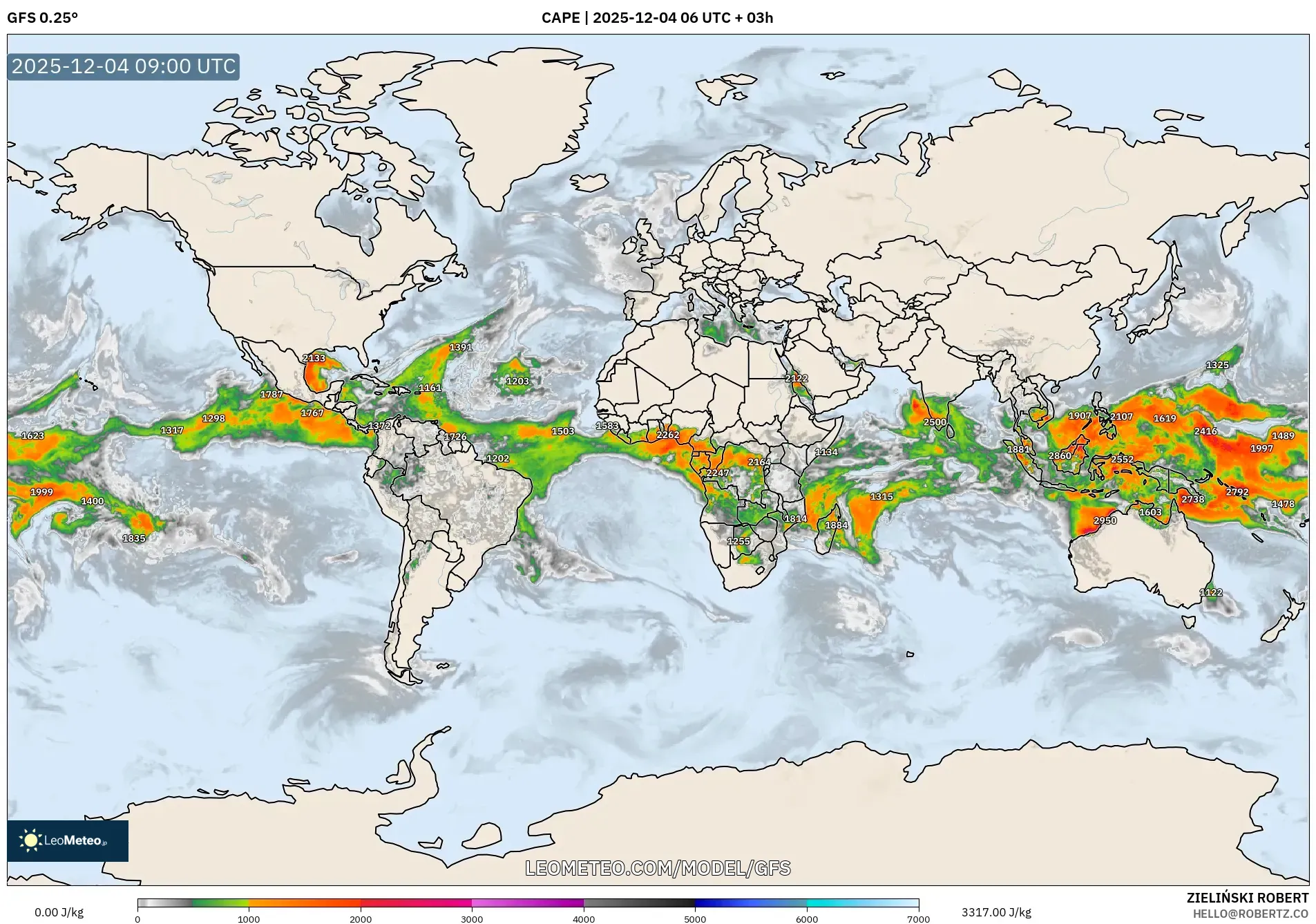 GFS model - World, CAPE