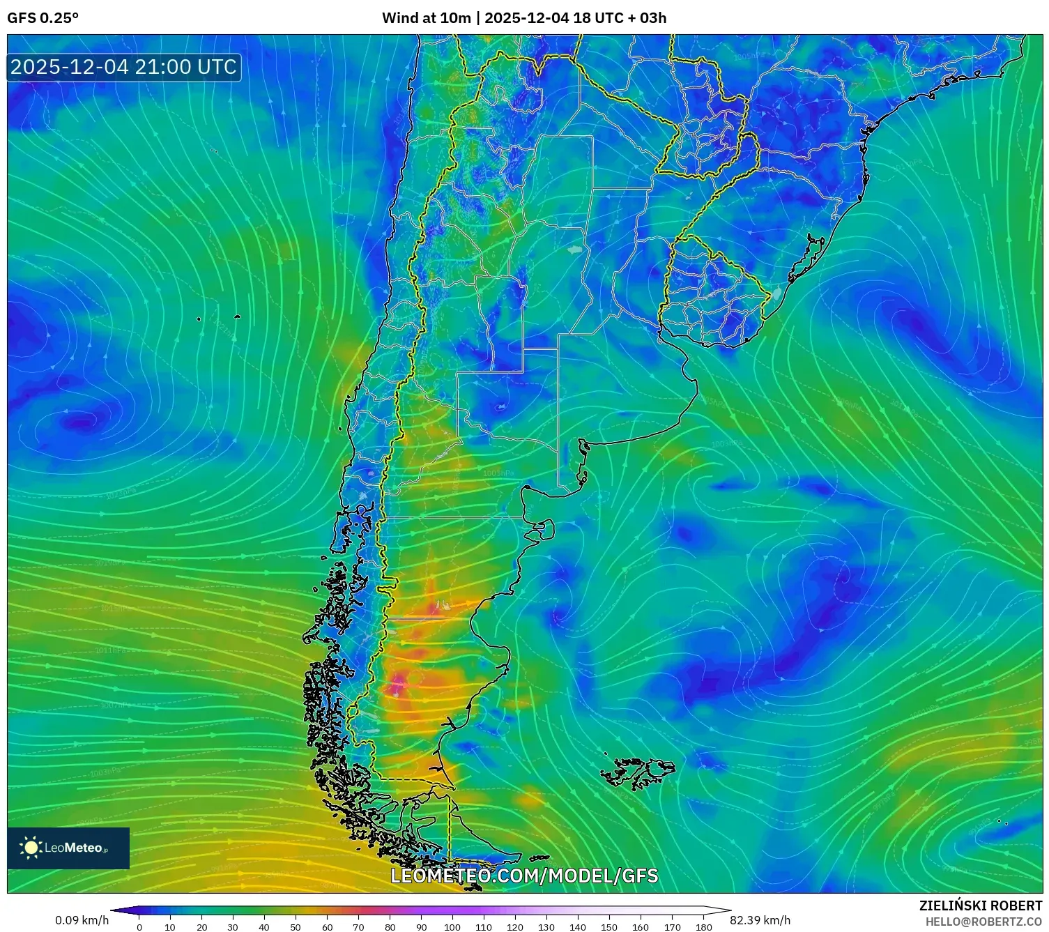 GFS model - Argentina, Wind at 10m