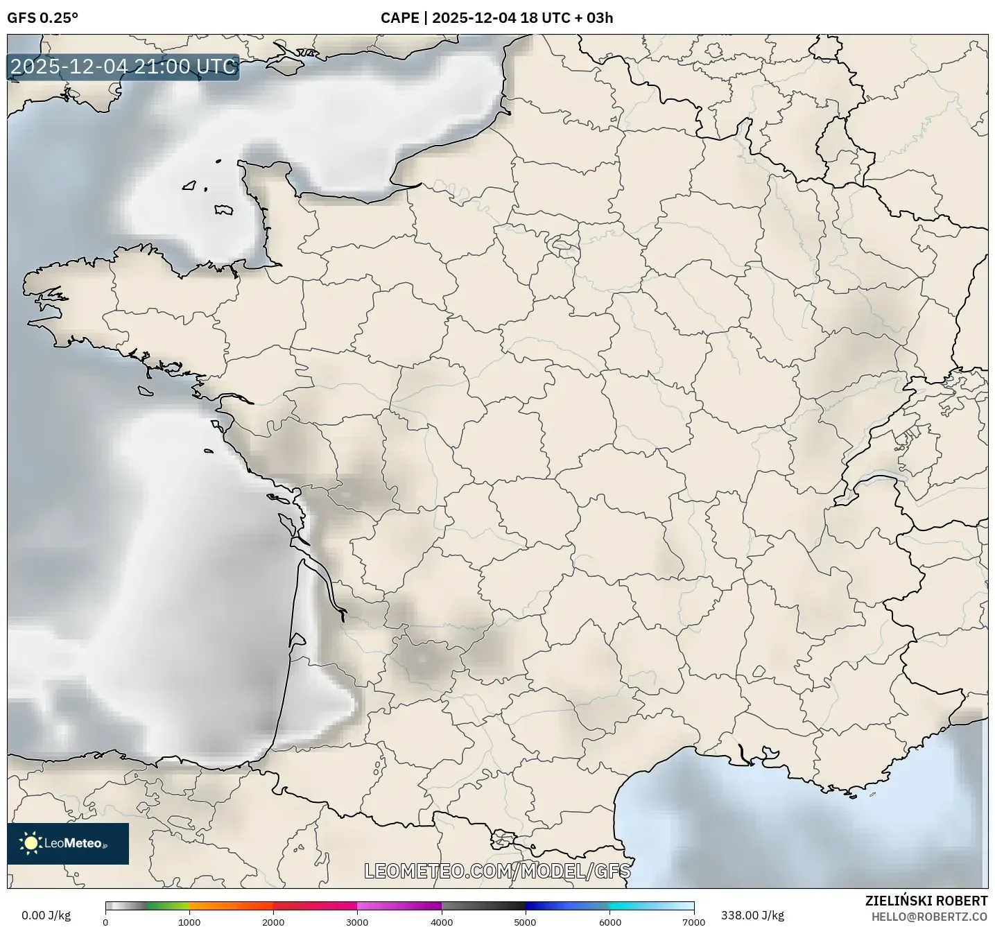 GFS model - France, CAPE