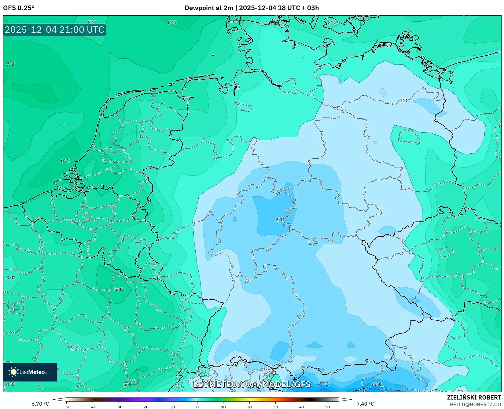 GFS model - Germany, Dewpoint at 2m