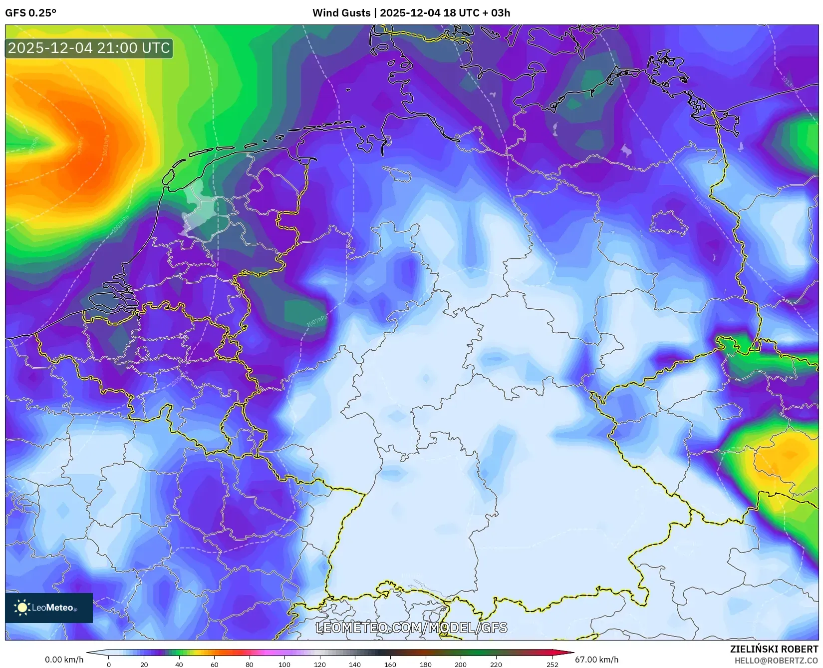 GFS model - Germany, Wind Gusts