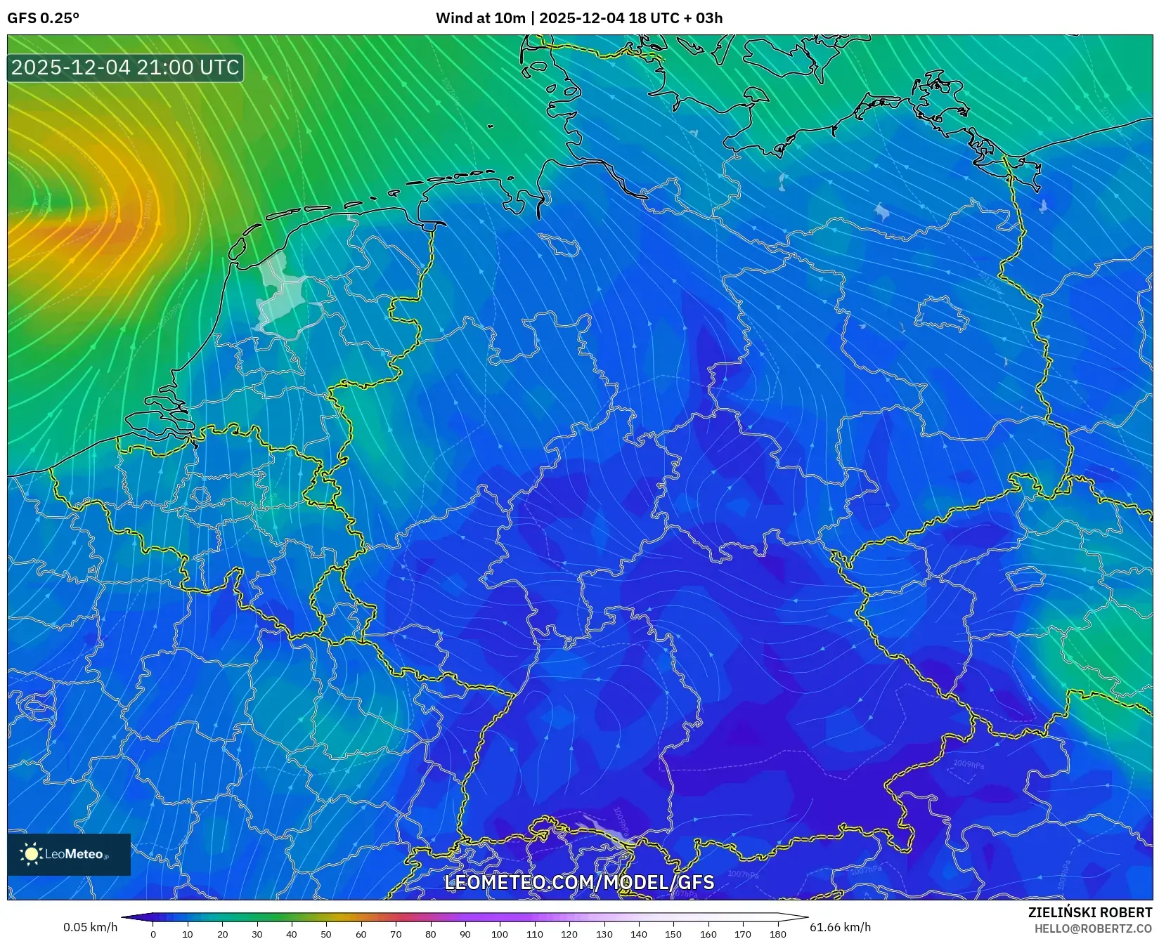 GFS model - Germany, Wind at 10m