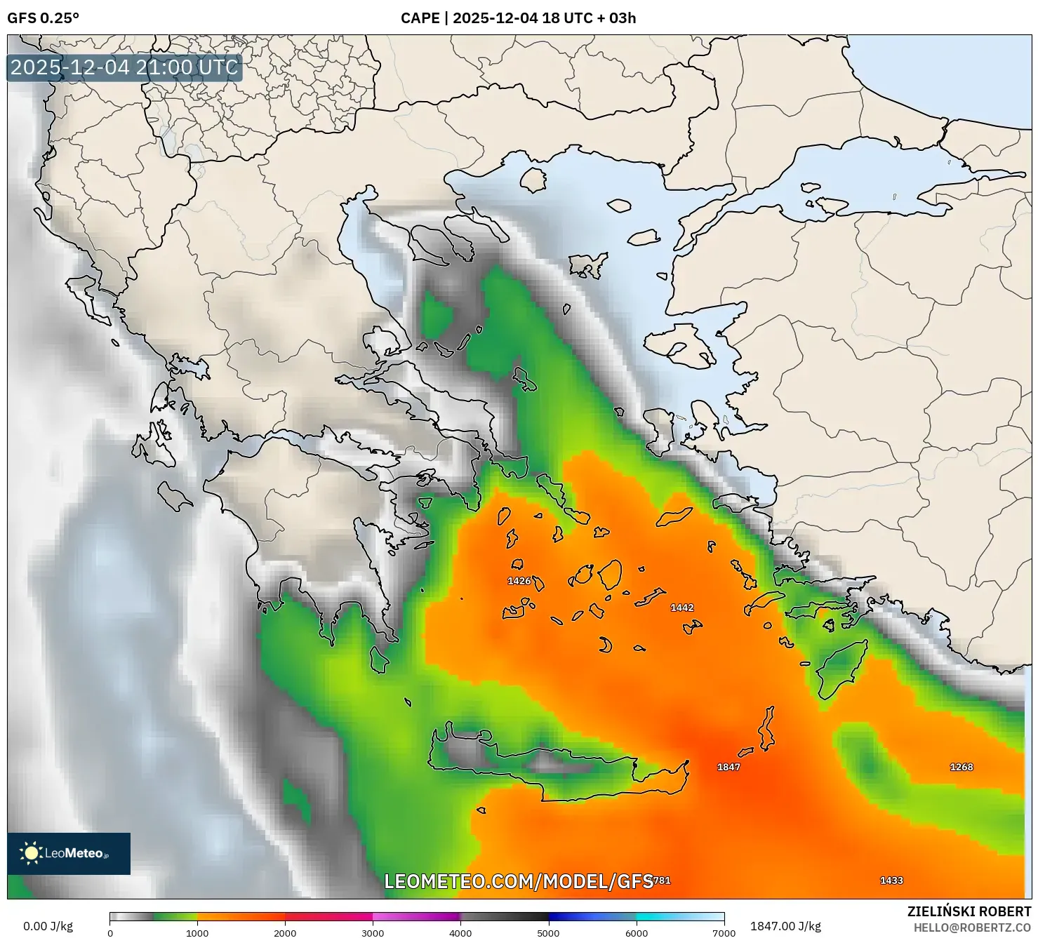 GFS model - Greece, CAPE
