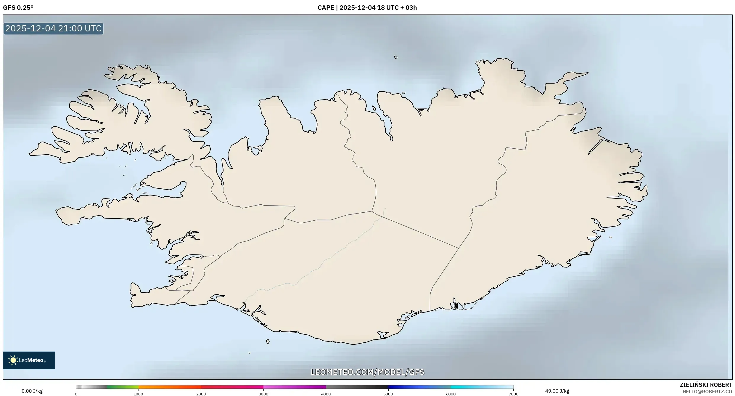 GFS model - Iceland, CAPE