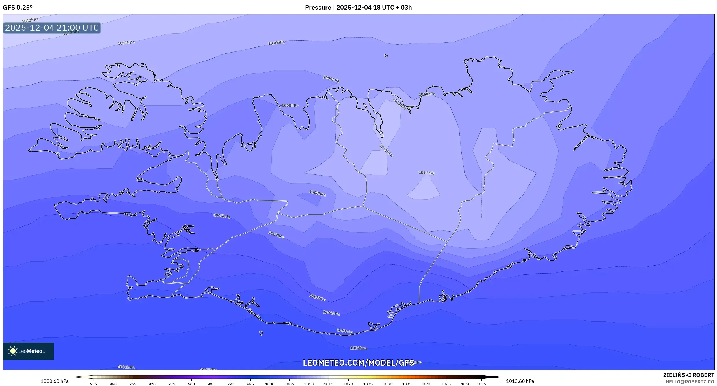 GFS model - Iceland, Pressure
