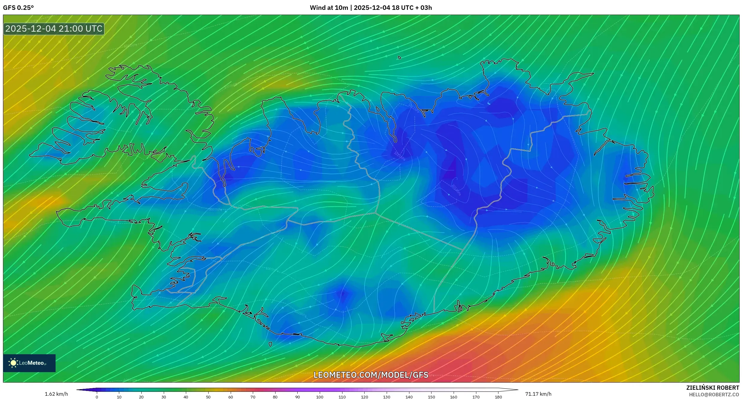 GFS model - Iceland, Wind at 10m