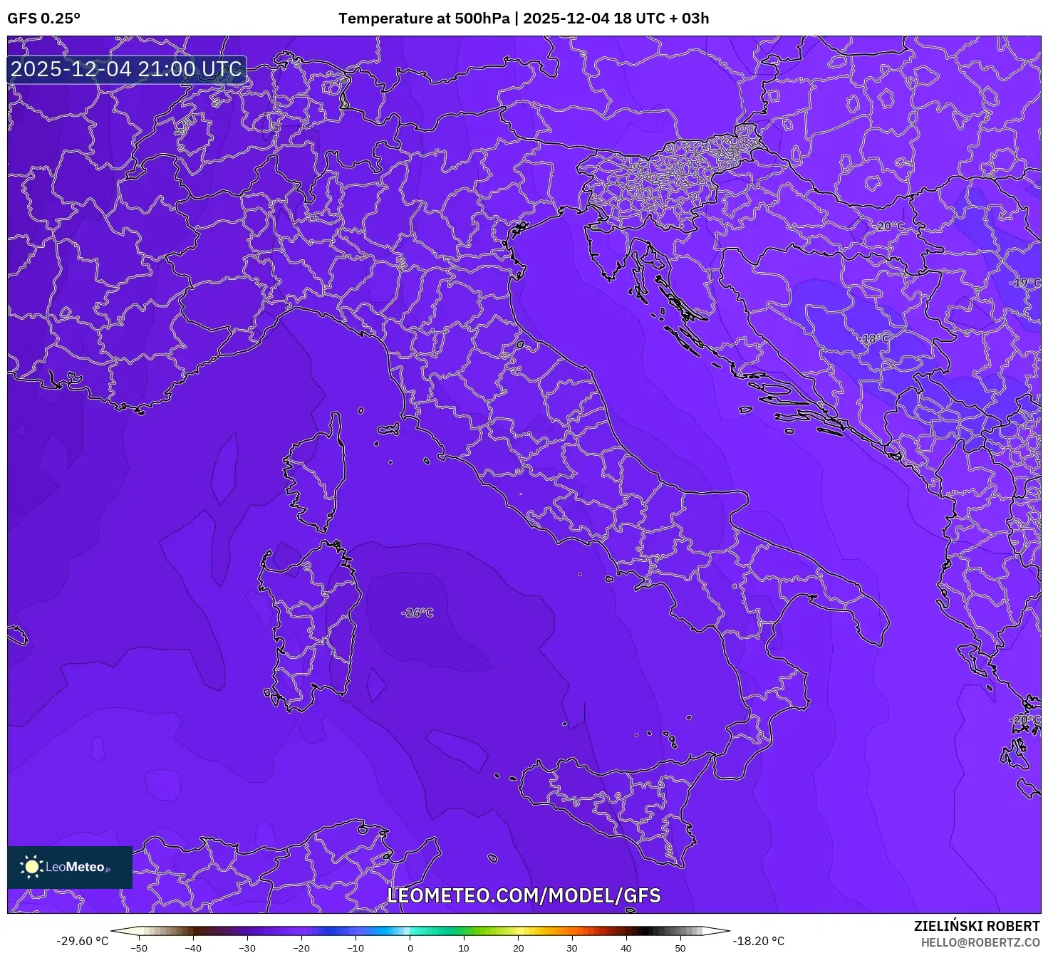 GFS model - Italy, Temperature at 500hPa