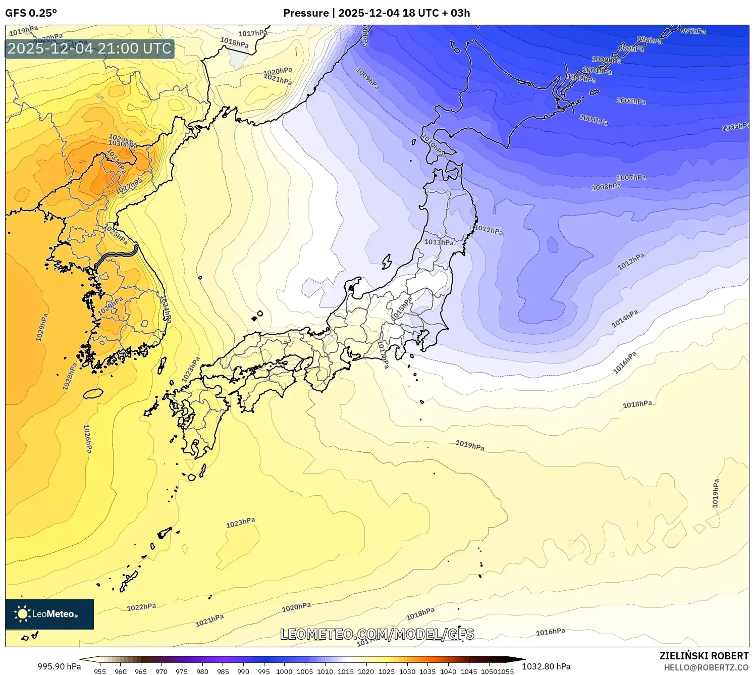 GFS model - Japan, Pressure