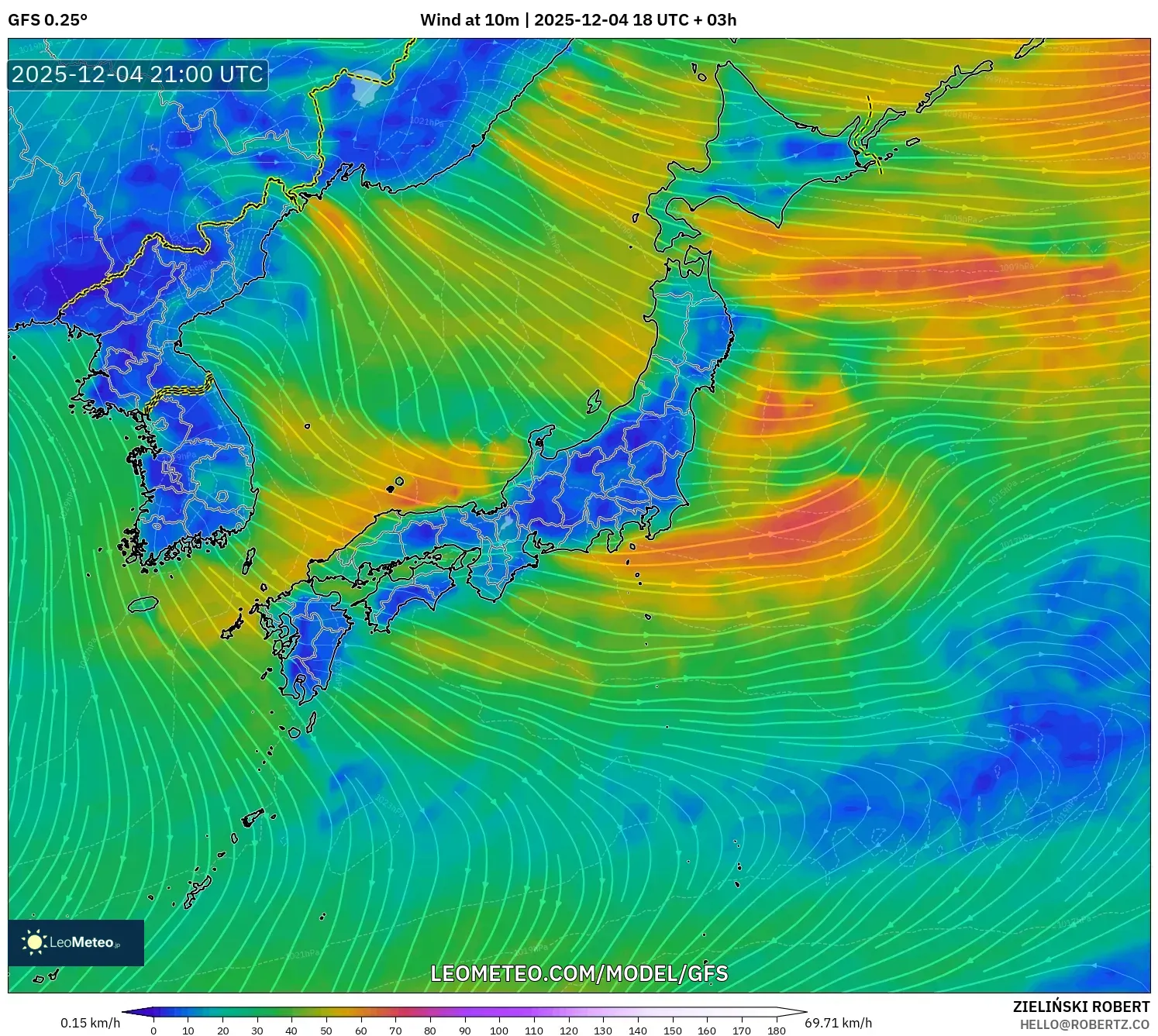 GFS model - Japan, Wind at 10m