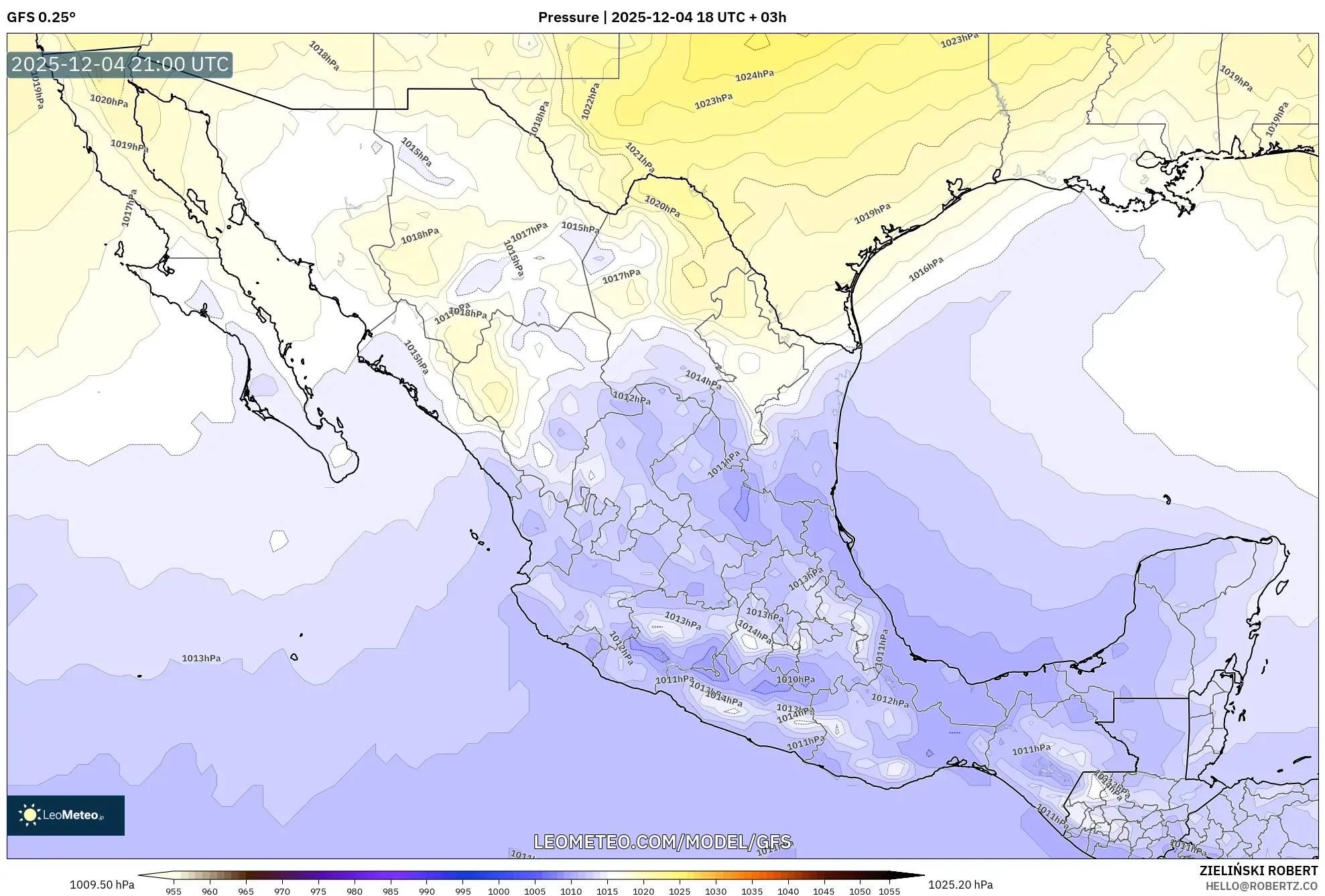 GFS model - Mexico, Pressure
