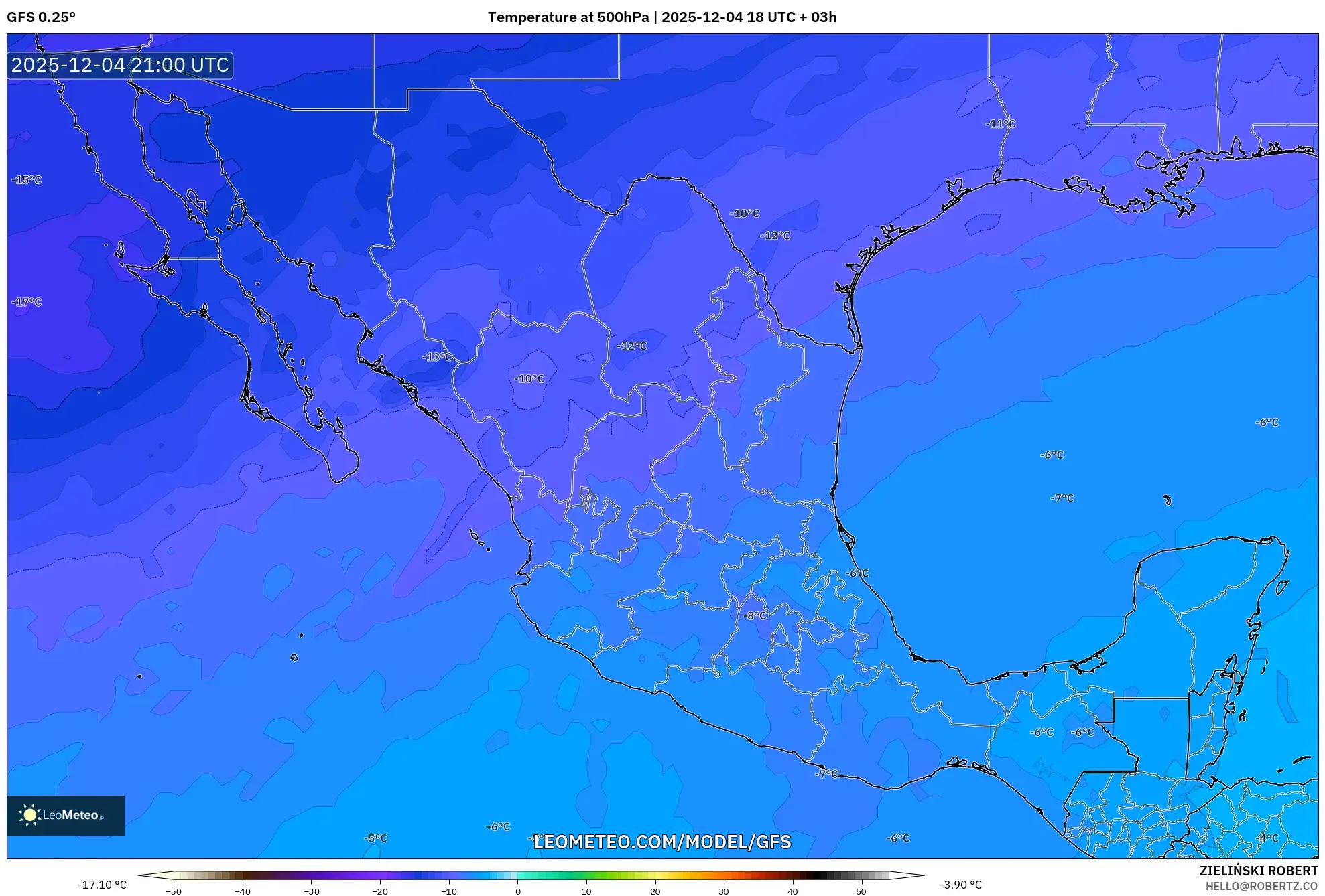 GFS model - Mexico, Temperature at 500hPa