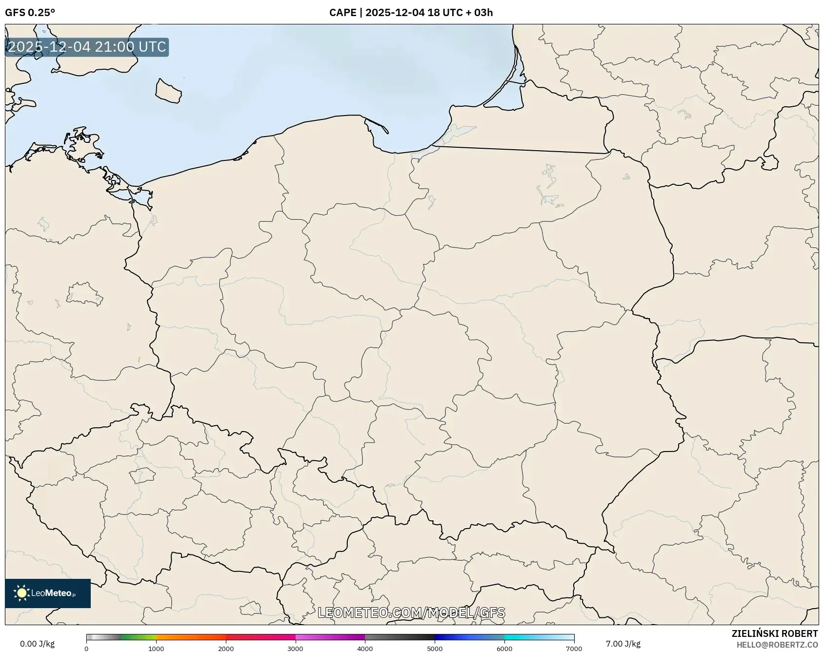 GFS model - Poland, CAPE