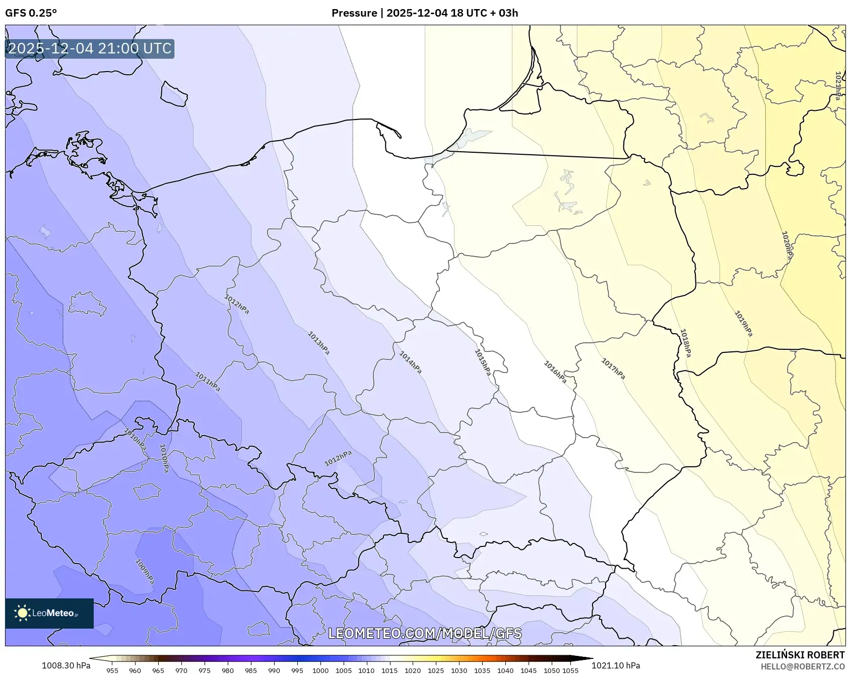 GFS model - Poland, Pressure