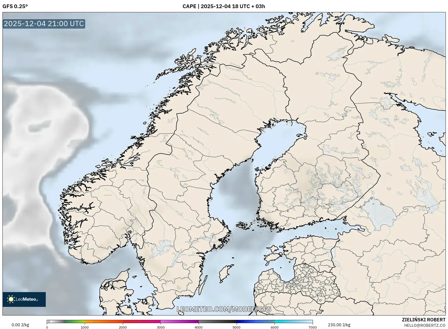 GFS model - Scandinavia, CAPE
