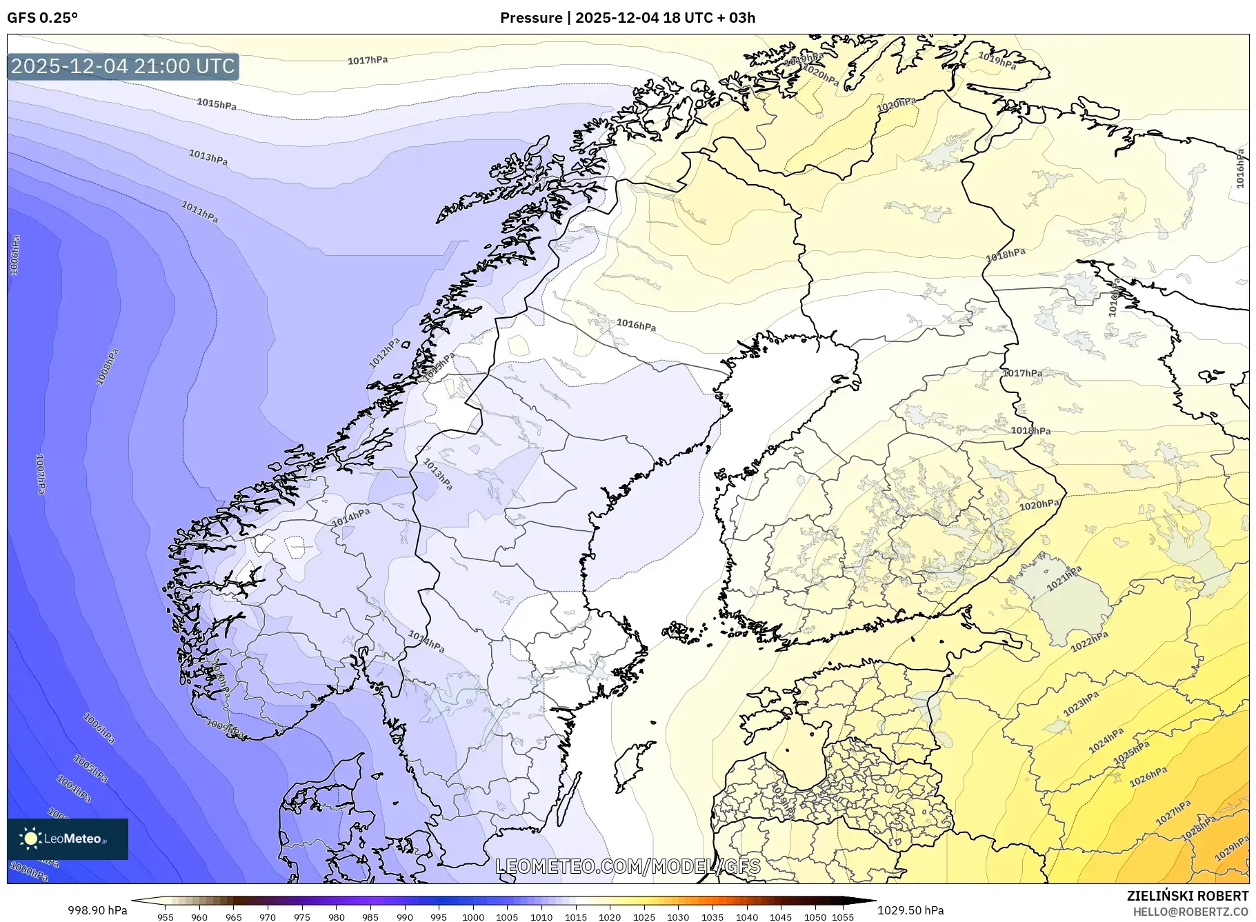 GFS model - Scandinavia, Pressure