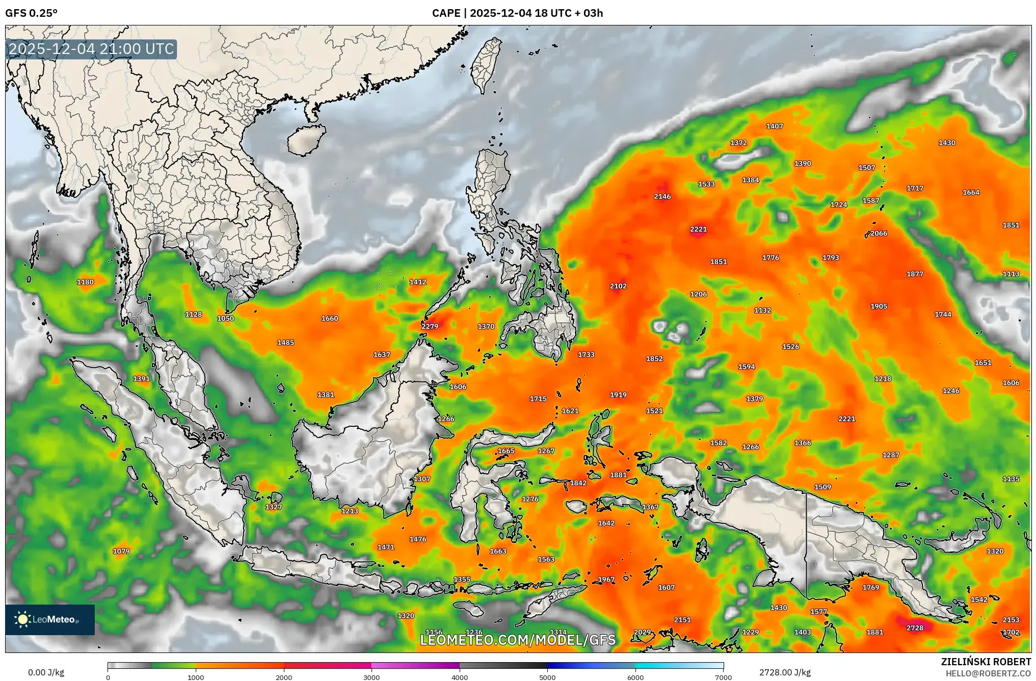 GFS model - South East Asia, CAPE