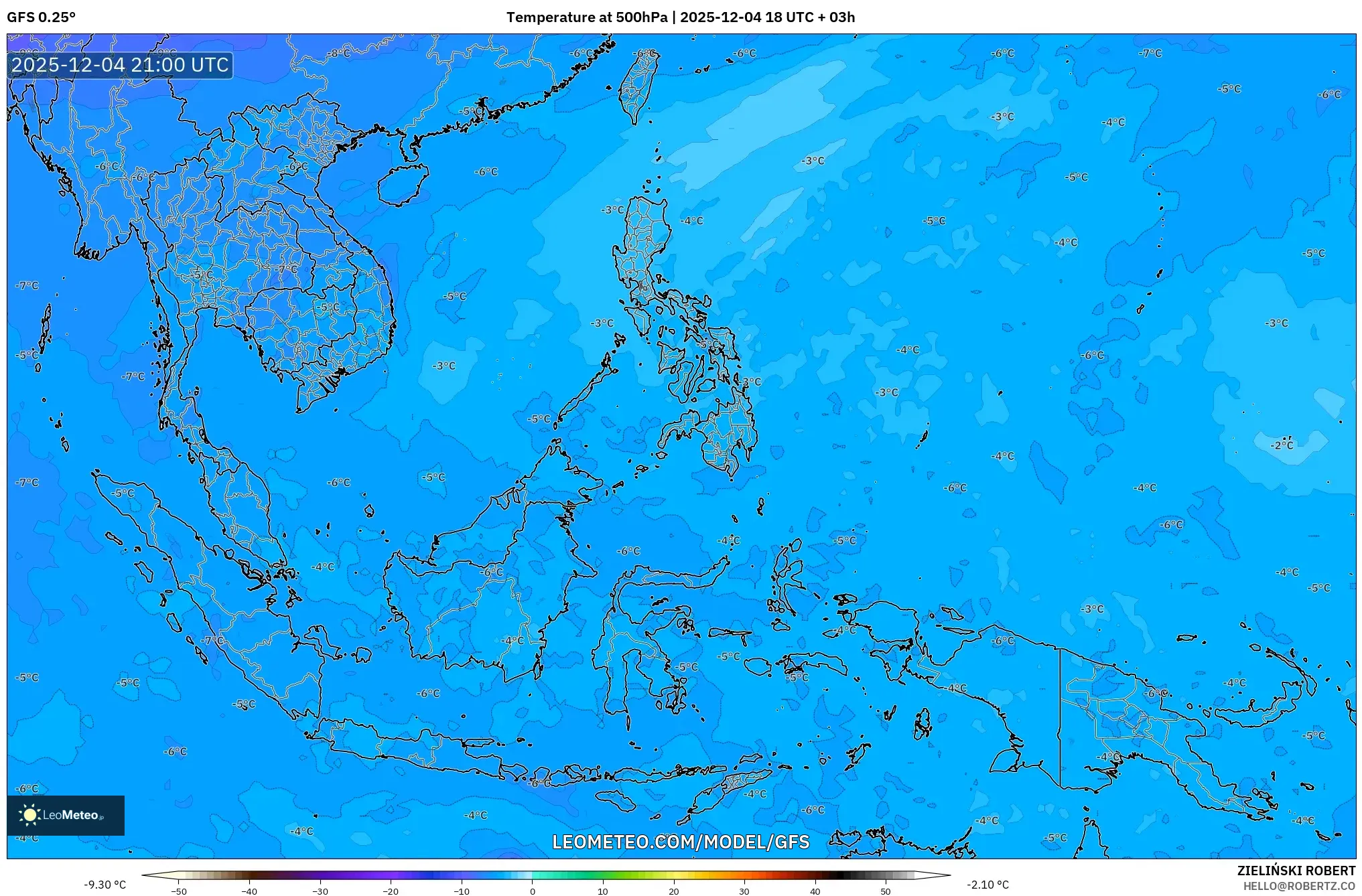 GFS model - South East Asia, Temperature at 500hPa