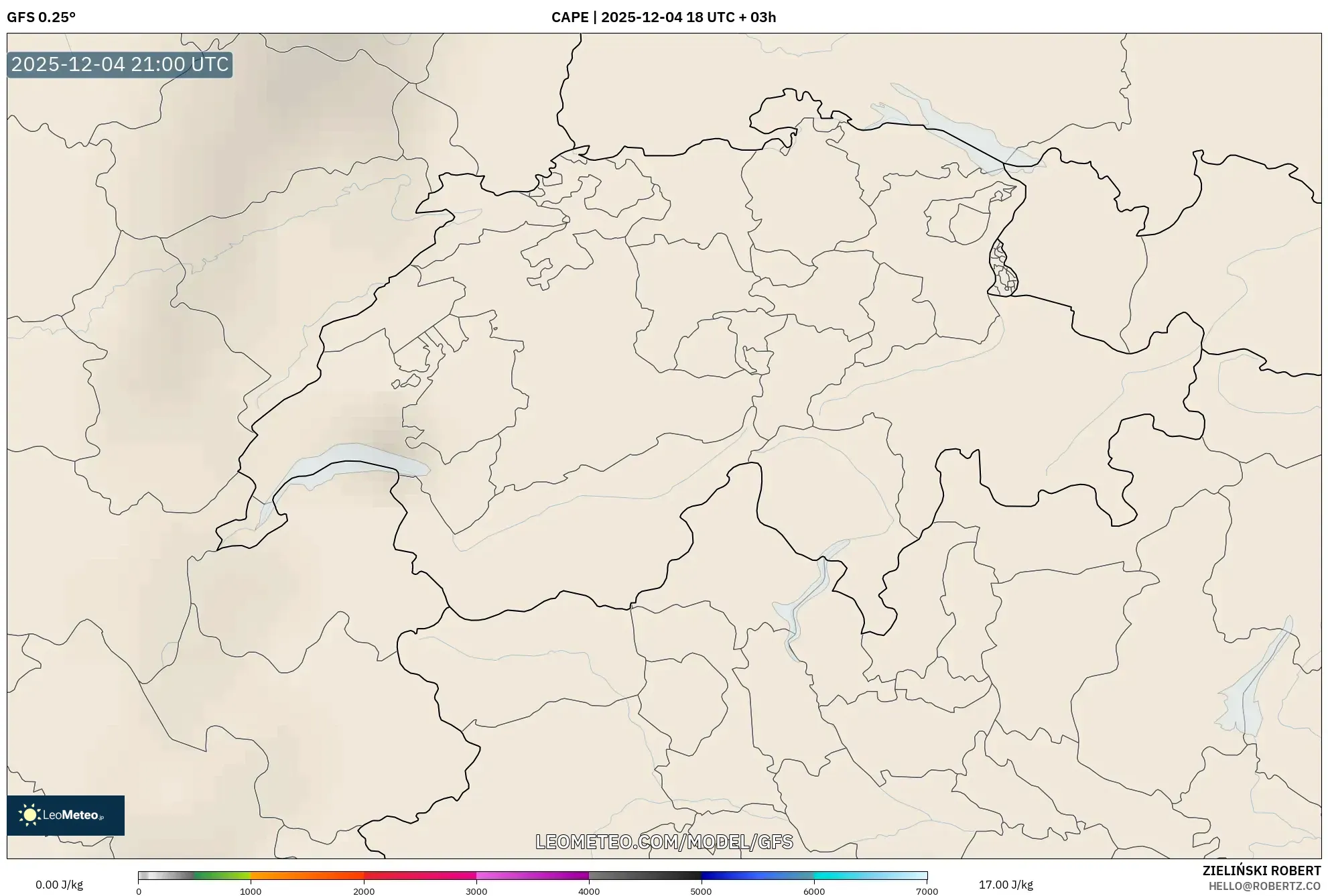 GFS model - Switzerland, CAPE