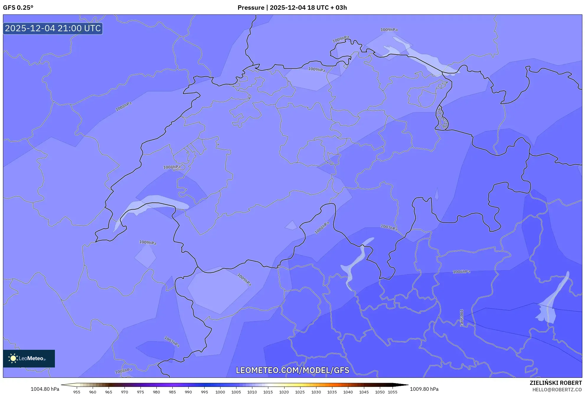 GFS model - Switzerland, Pressure