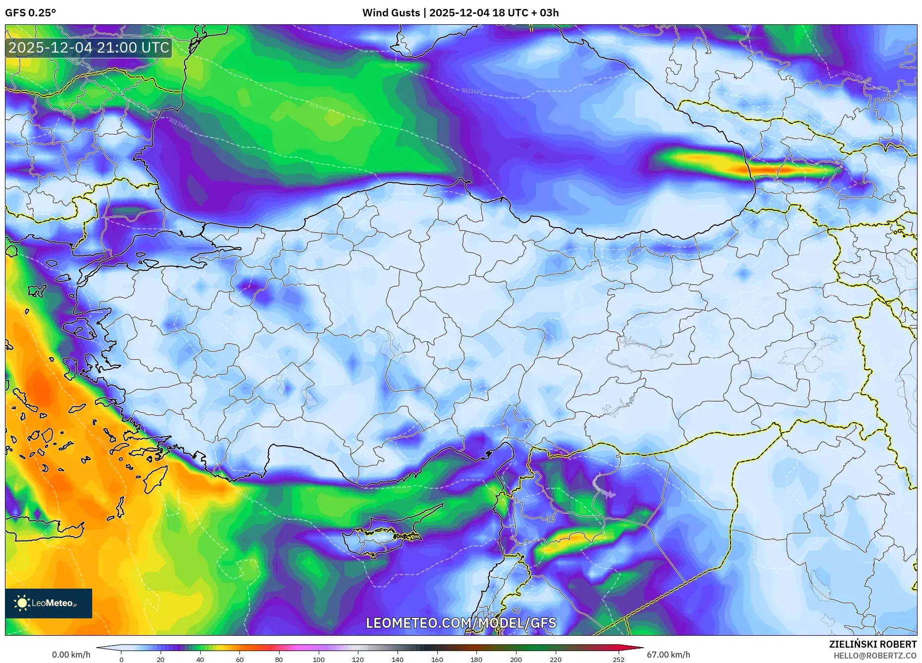GFS model - Turkey, Wind Gusts