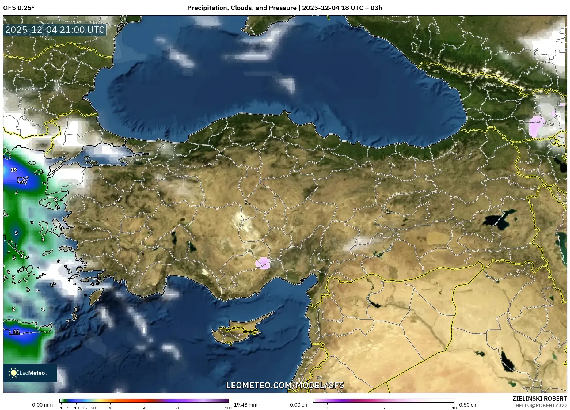 GFS model - Turkey, Precipitation, Clouds, and Pressure