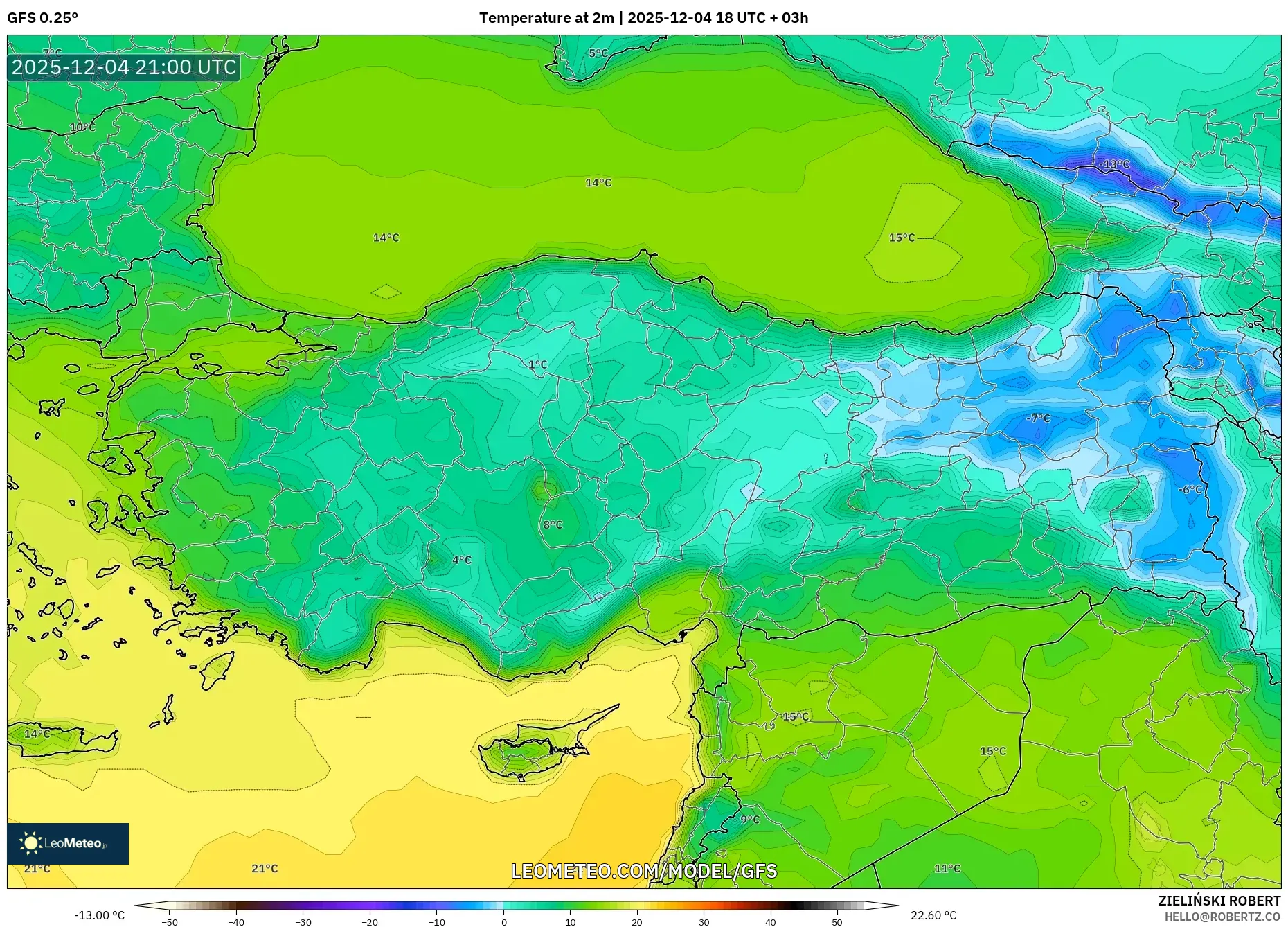 GFS model - Turkey, Temperature at 2m