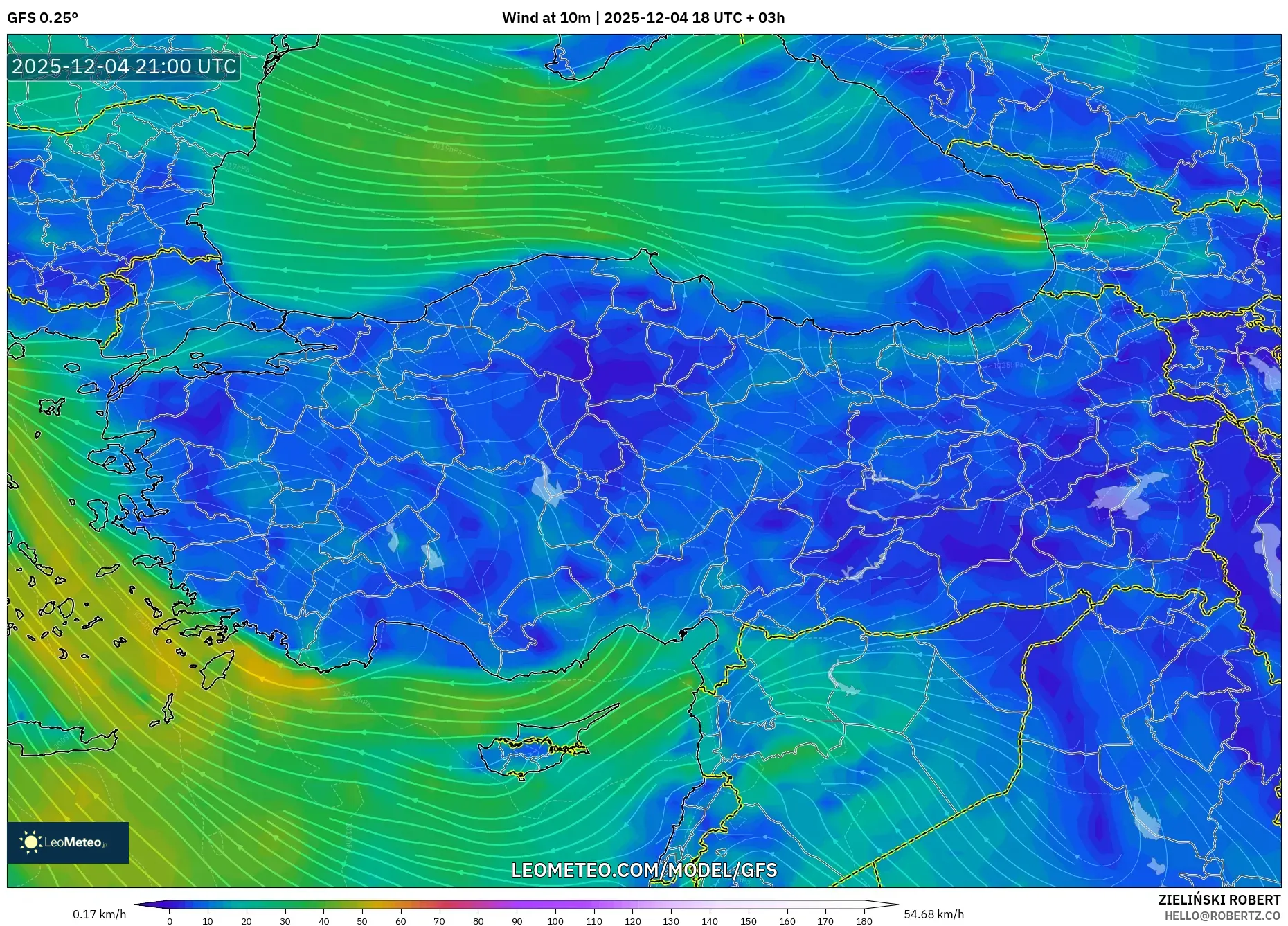 GFS model - Turkey, Wind at 10m