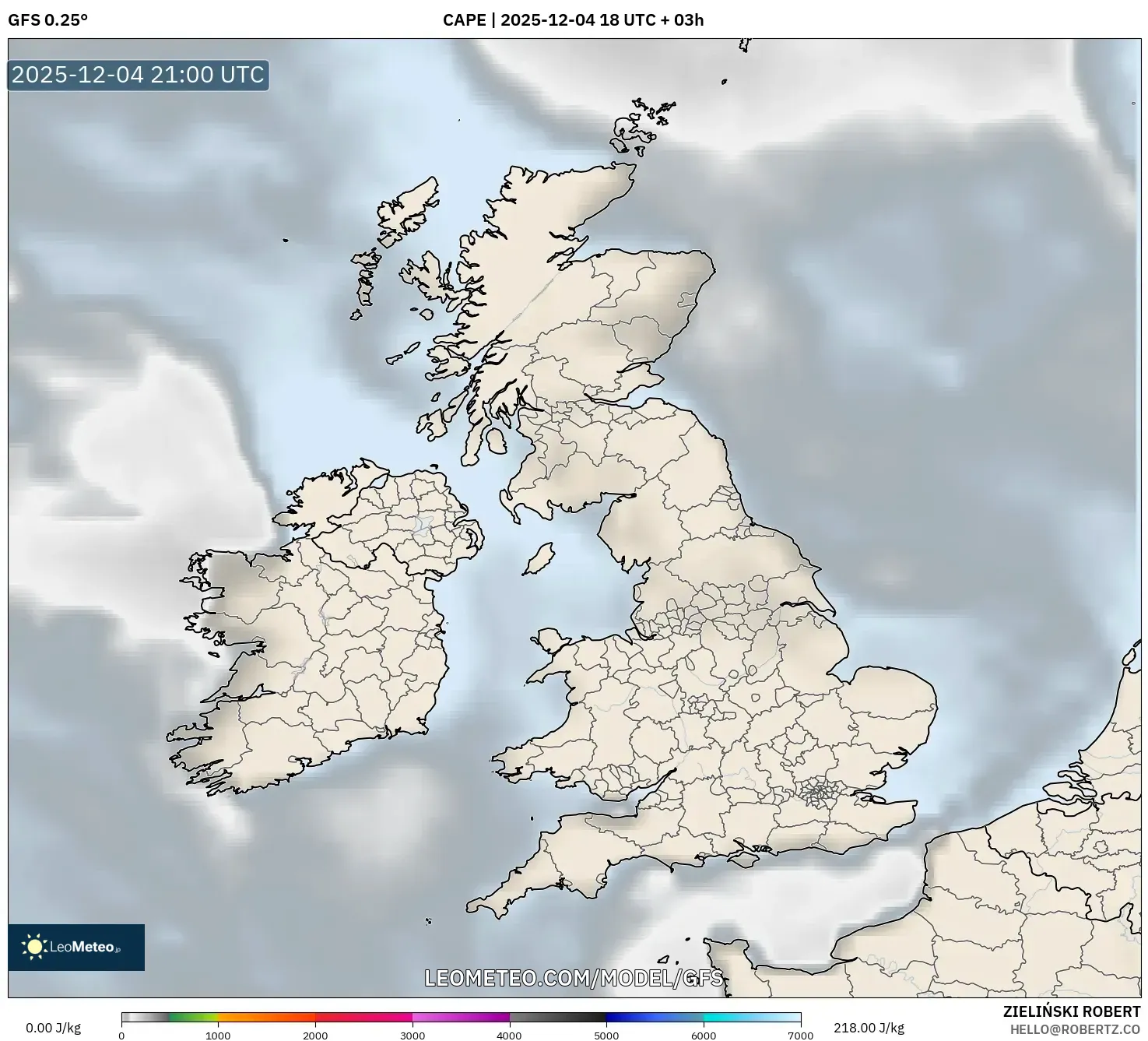 GFS model - United Kingdom, CAPE