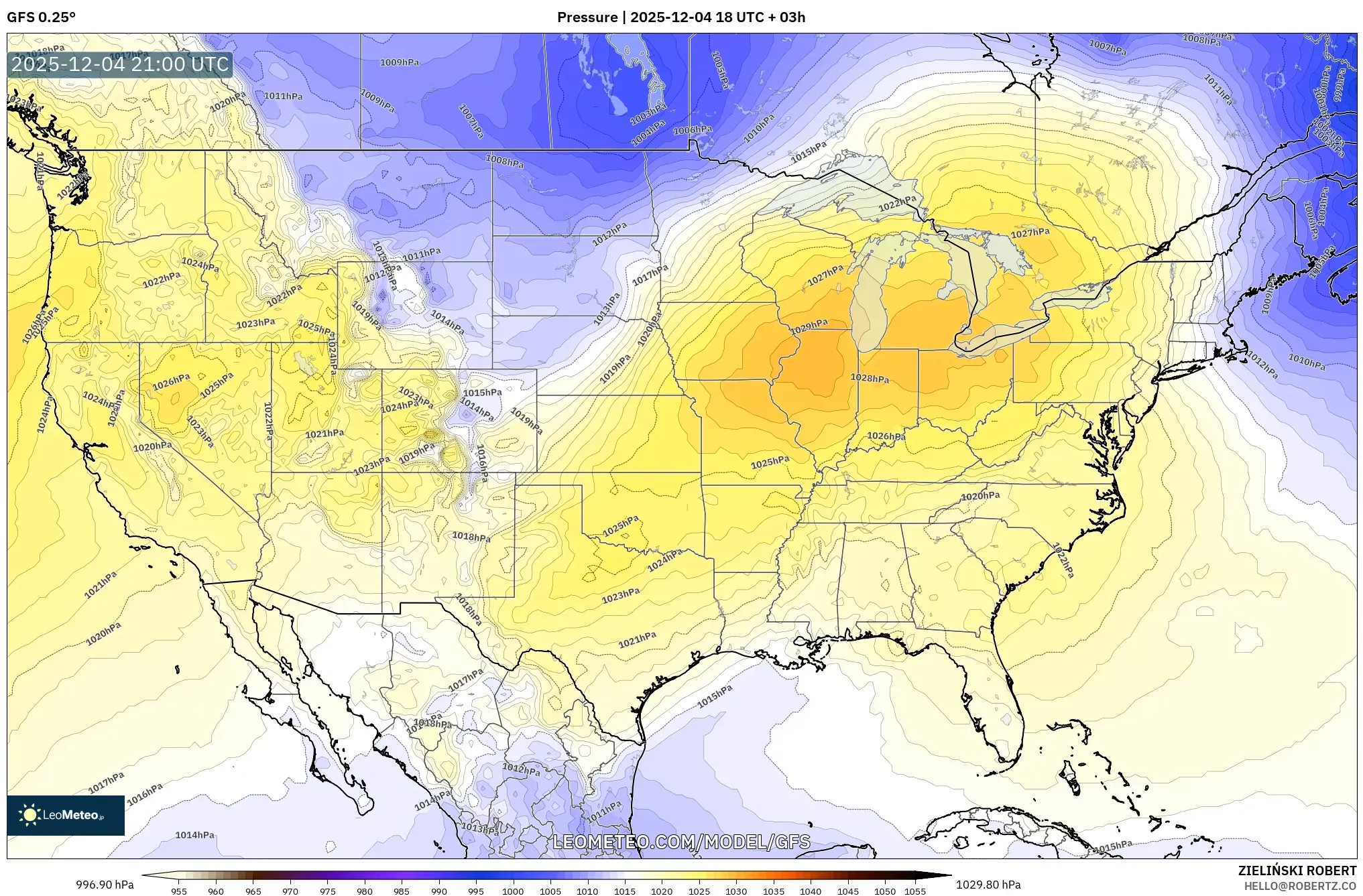 GFS model - United States, Pressure