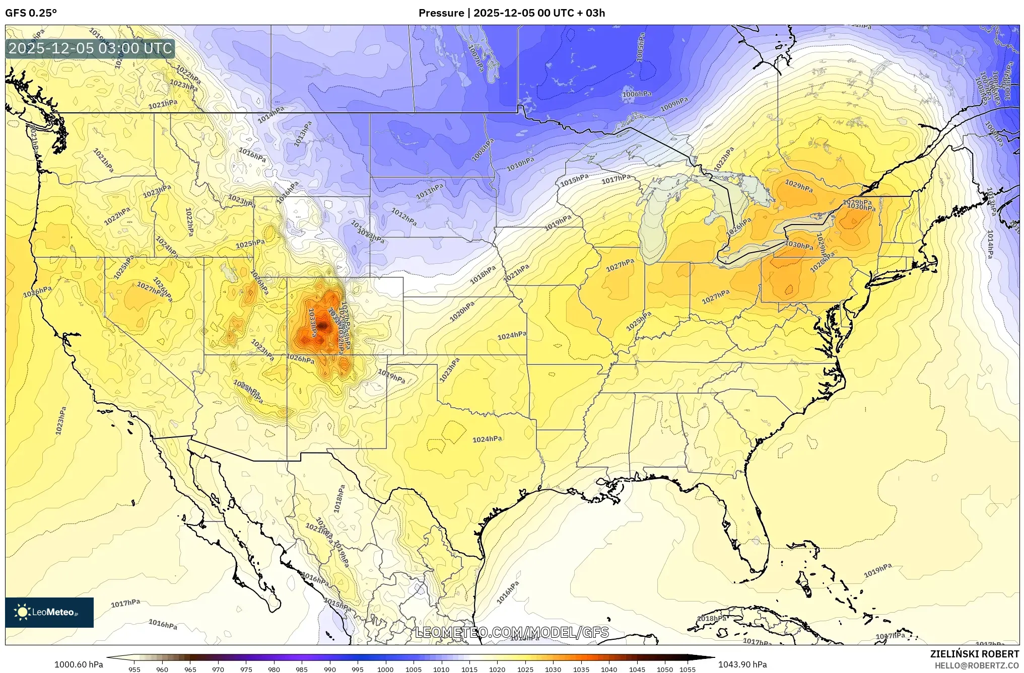 GFS model - United States, Pressure