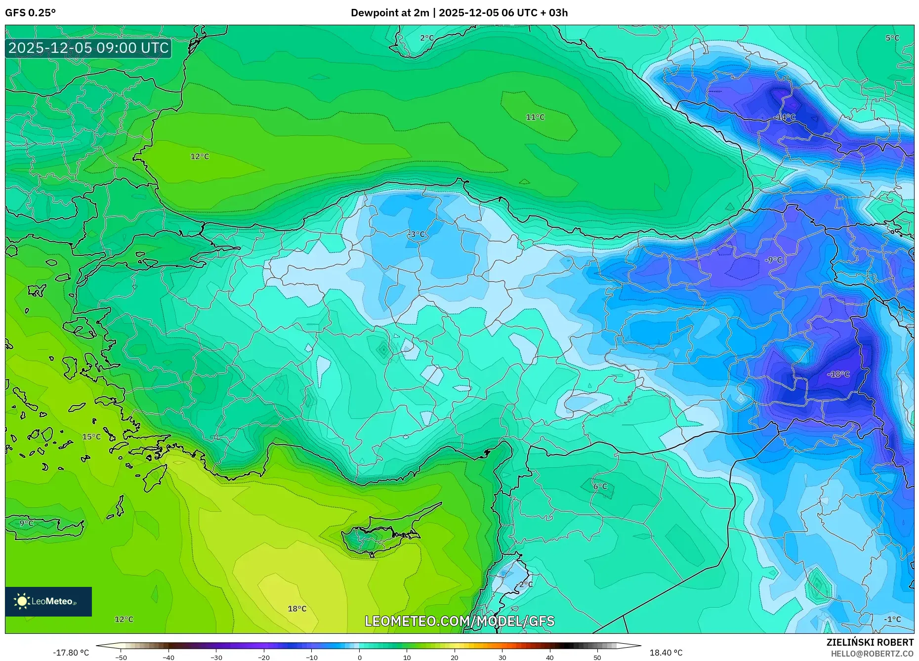 GFS model - Turkey, Dewpoint at 2m