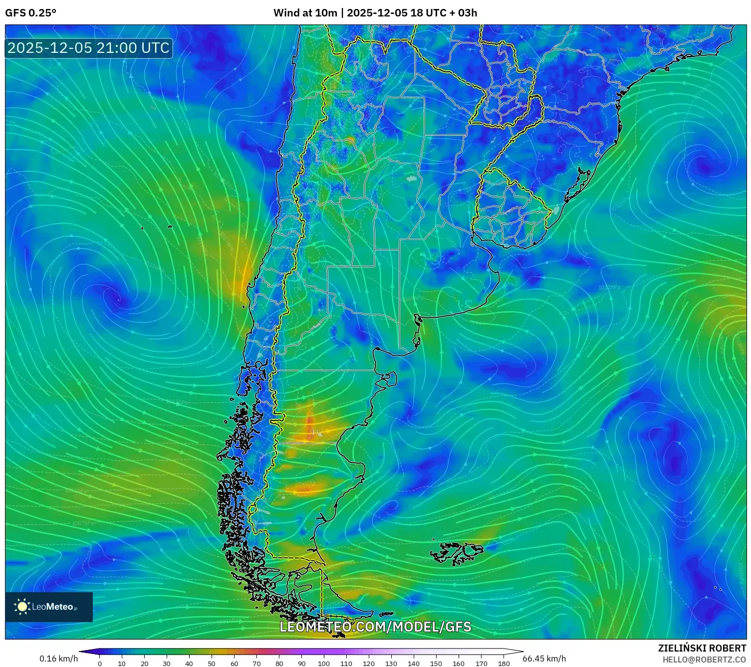 GFS model - Argentina, Wind at 10m