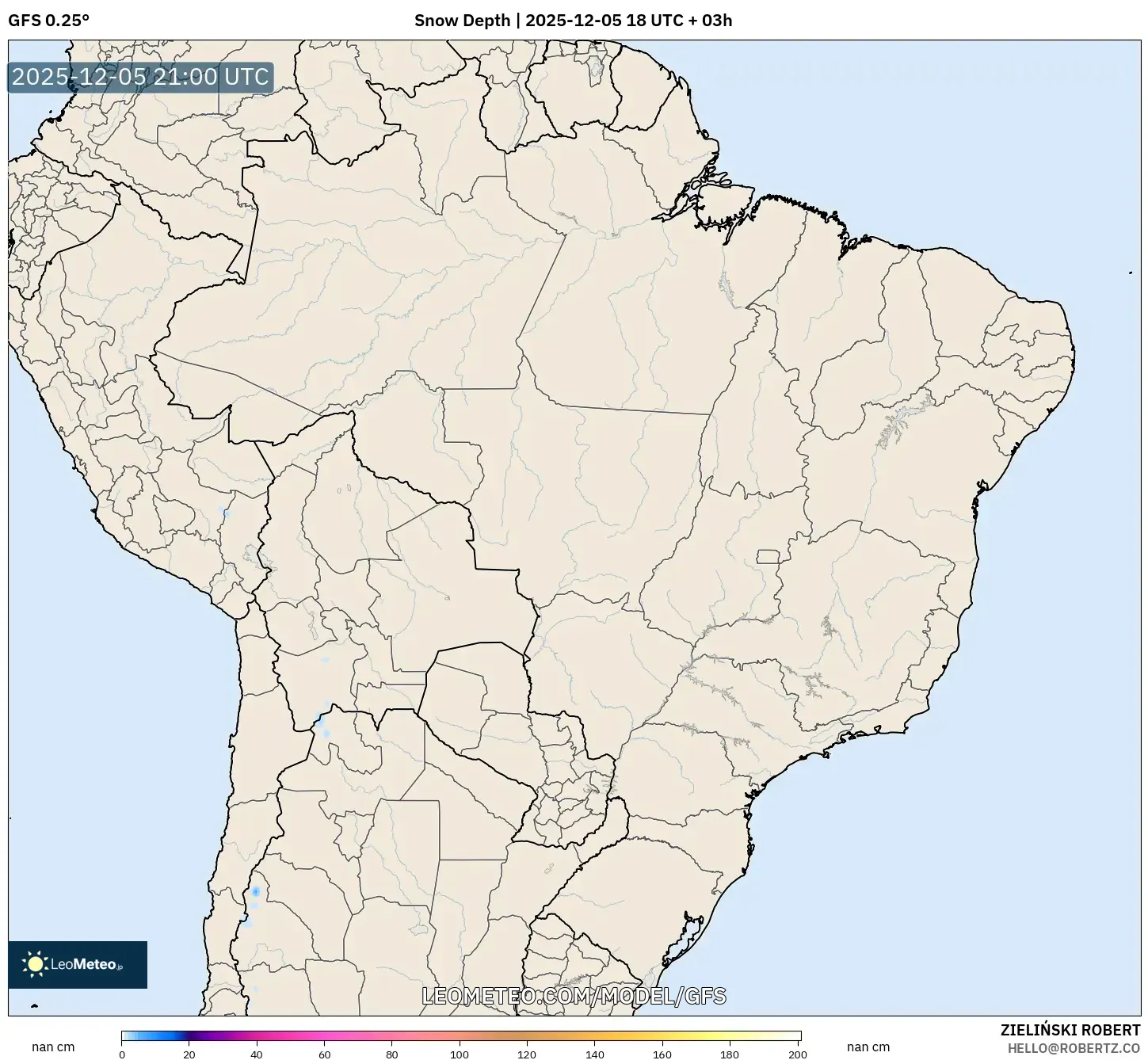 GFS model - Brazil, Snow Depth