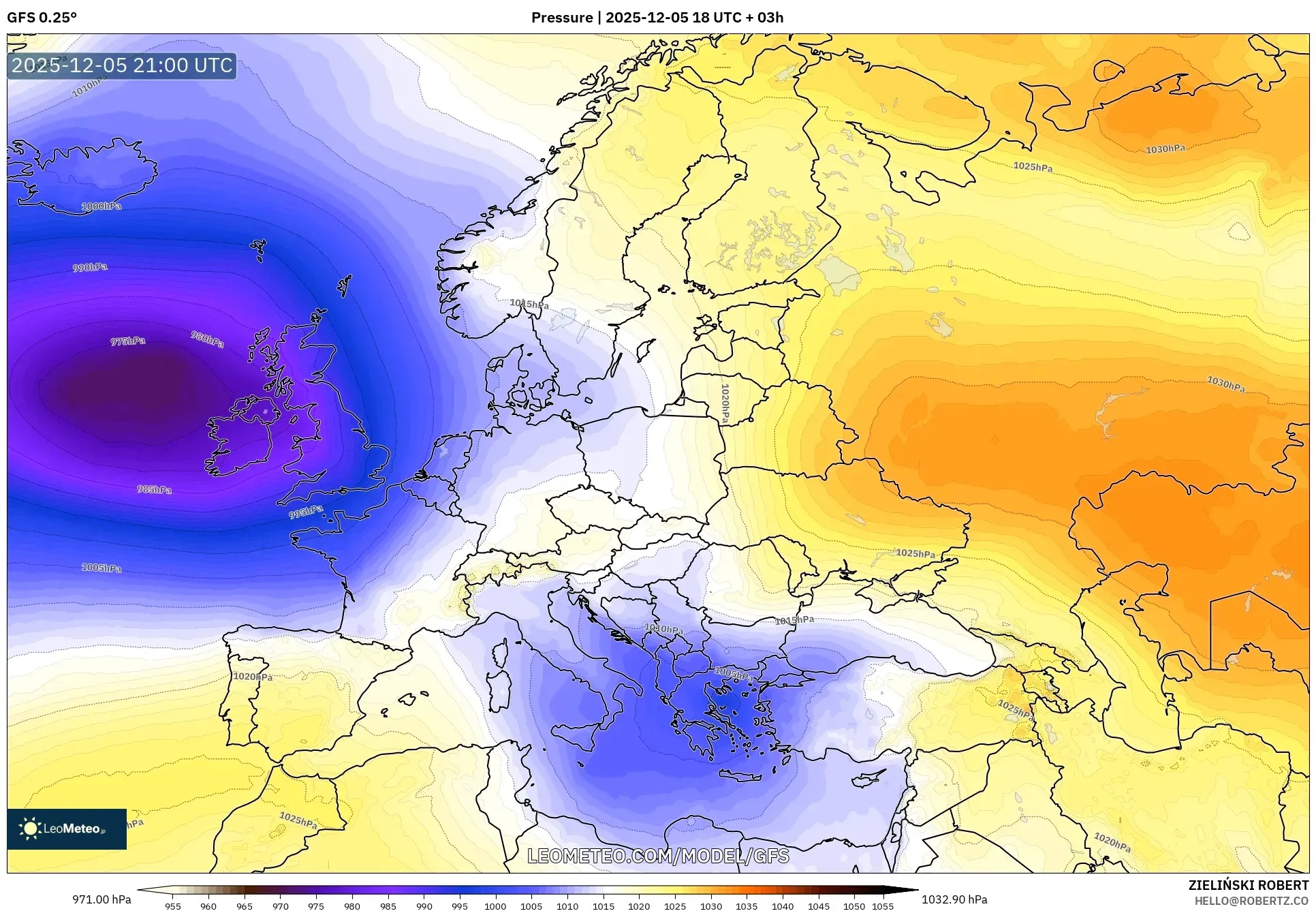 GFS model - Europe, Pressure