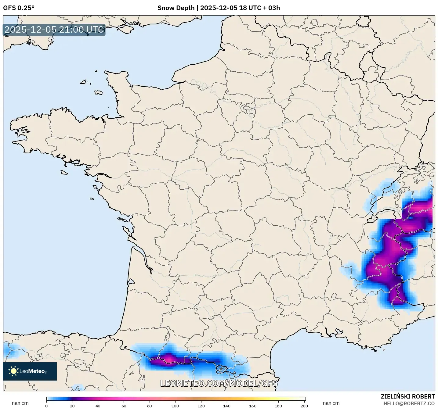 GFS model - France, Snow Depth