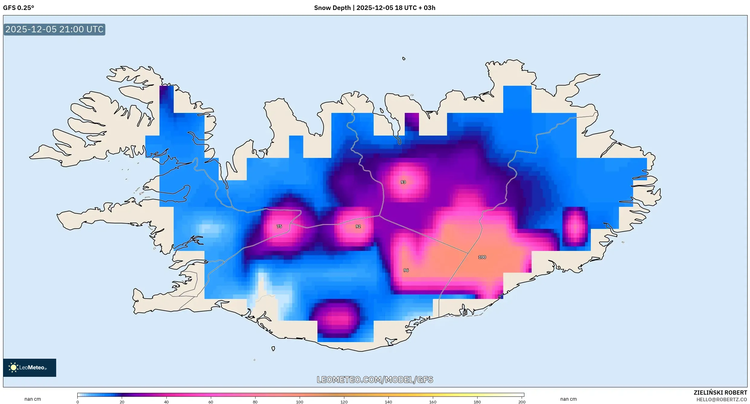 GFS model - Iceland, Snow Depth