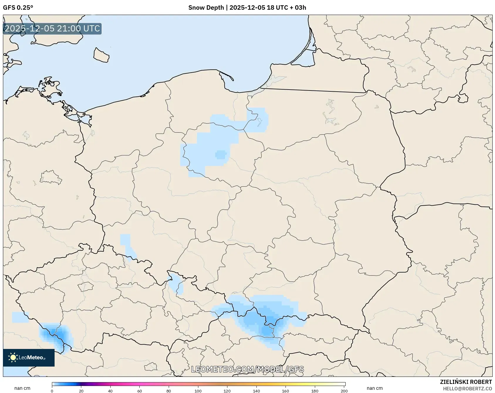 GFS model - Poland, Snow Depth
