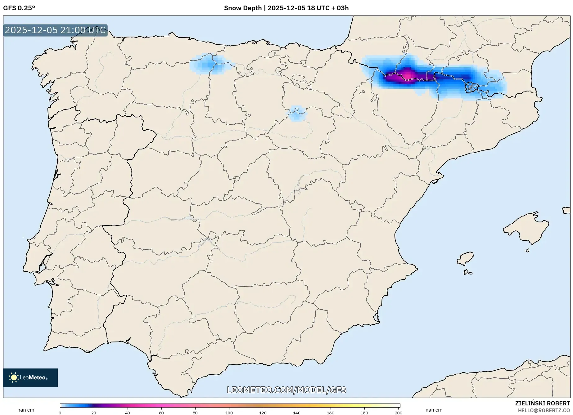 GFS model - Spain, Snow Depth