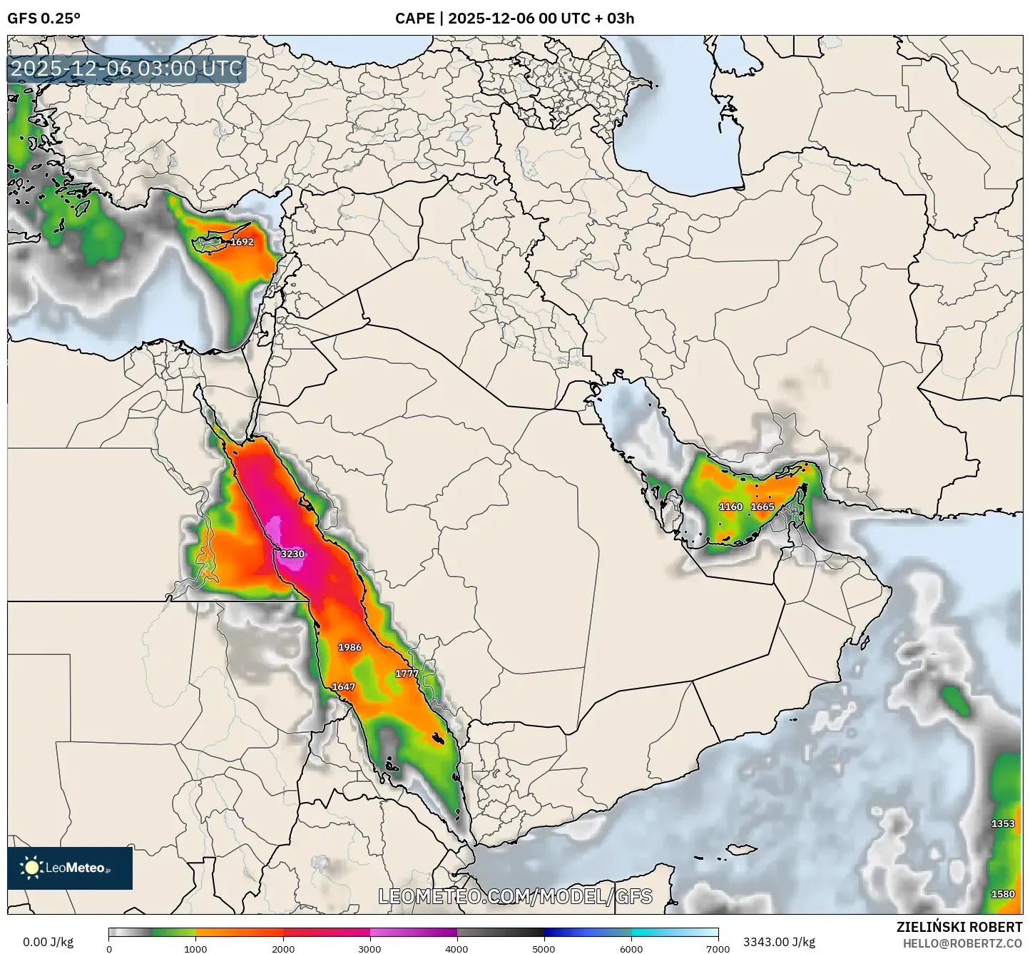 GFS model - Middle East, CAPE