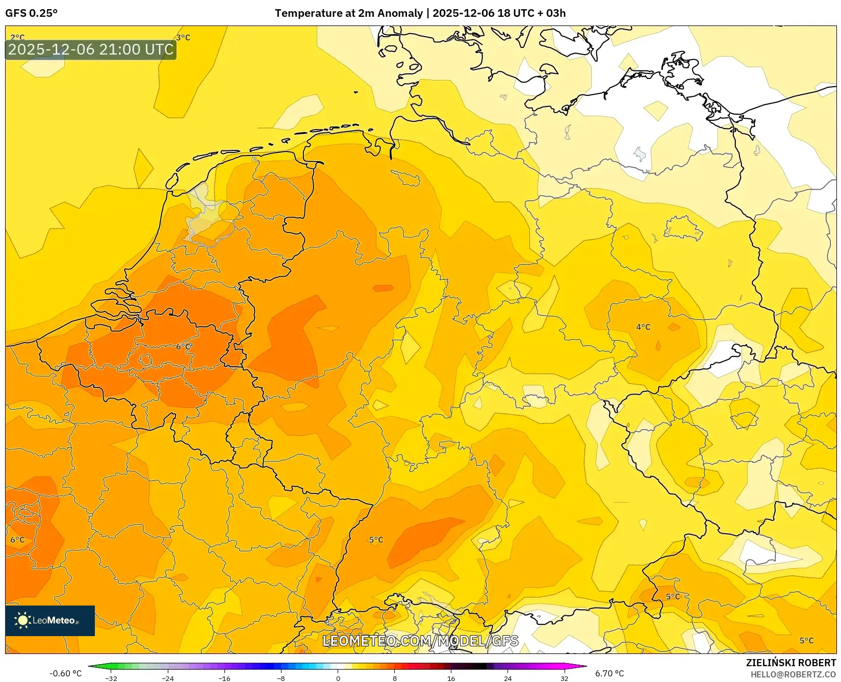 GFS model - Germany, Temperature at 2m Anomaly