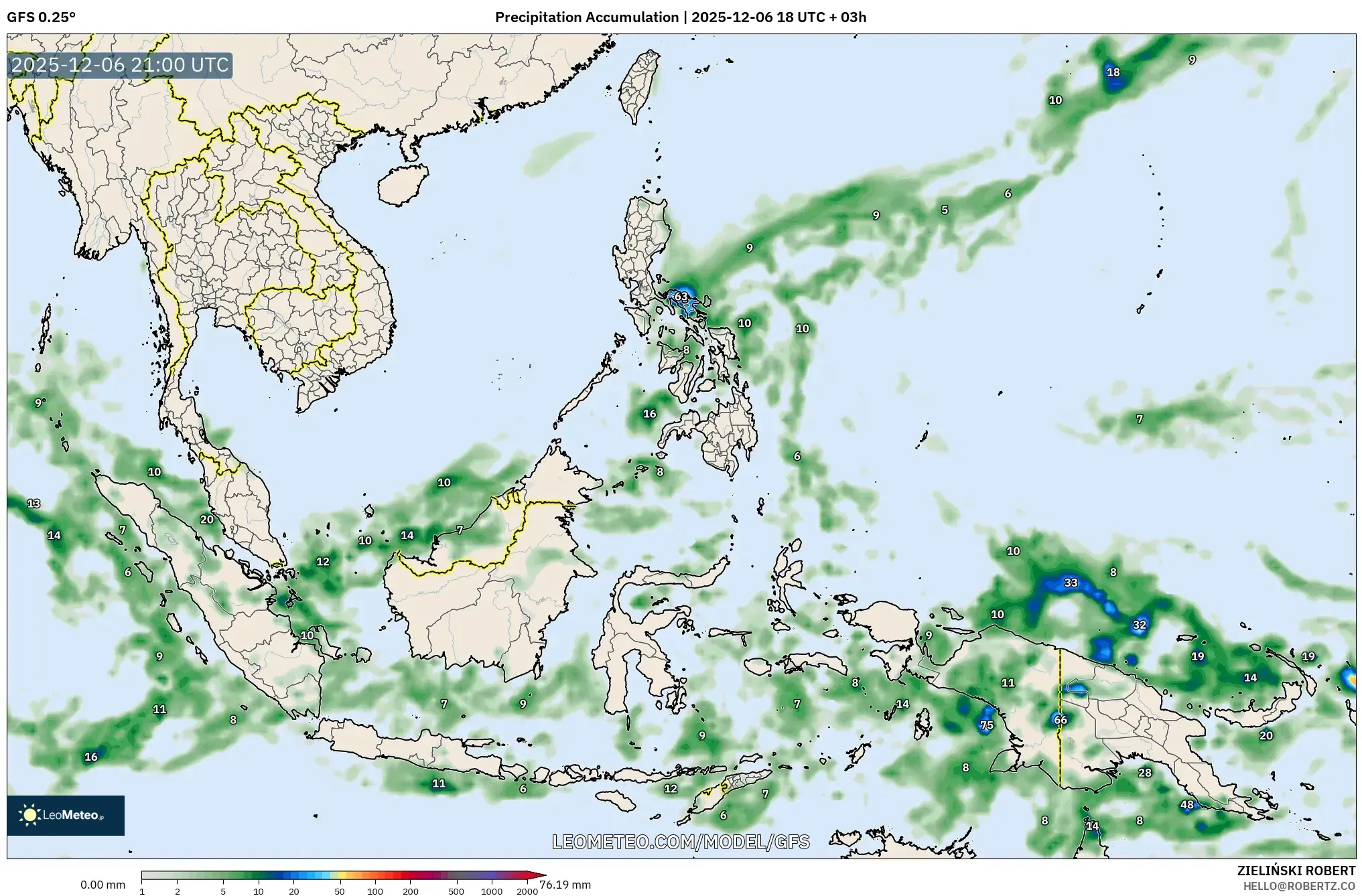GFS model - South East Asia, Precipitation Accumulation
