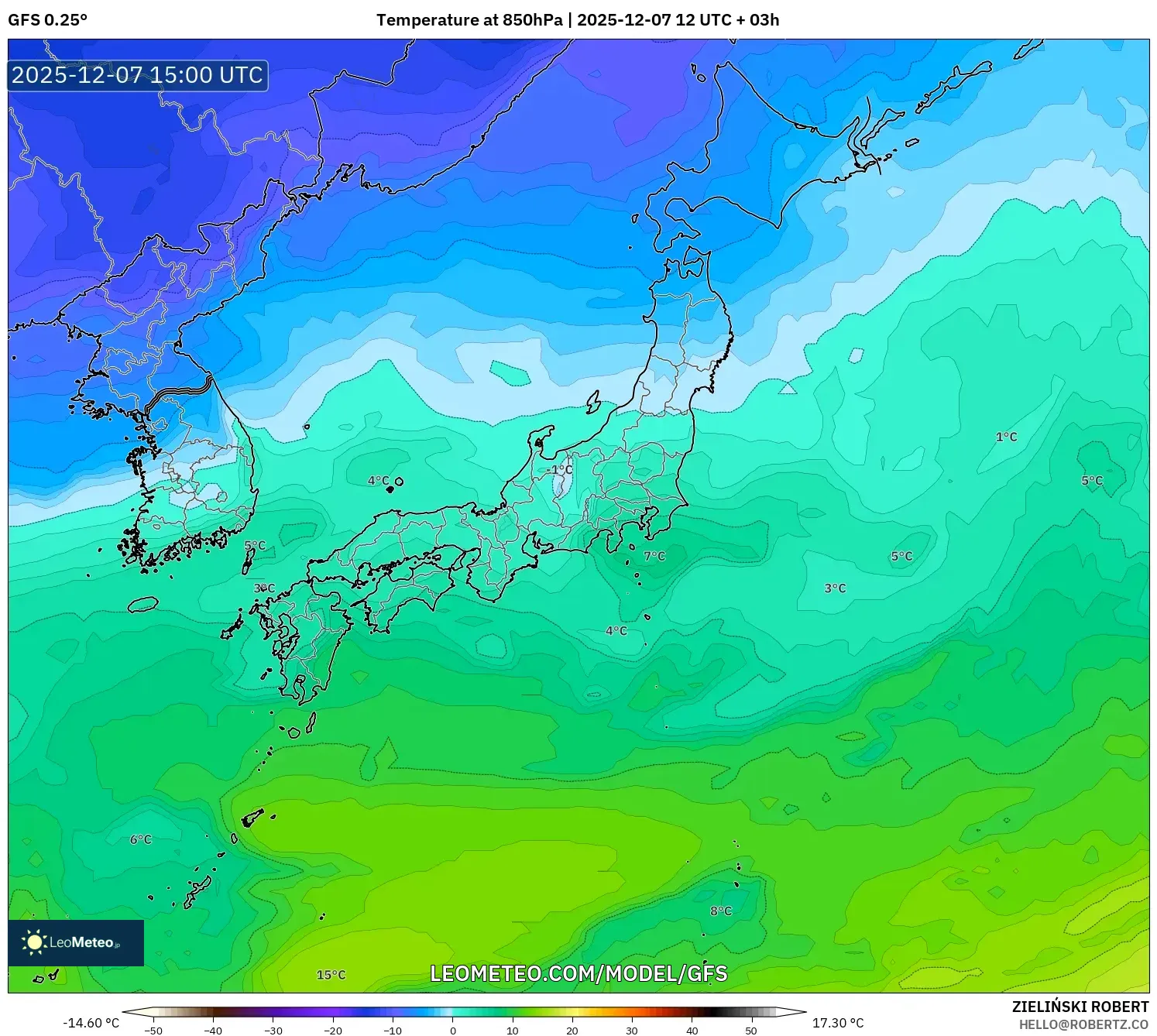 GFS model - Japan, Temperature at 850hPa